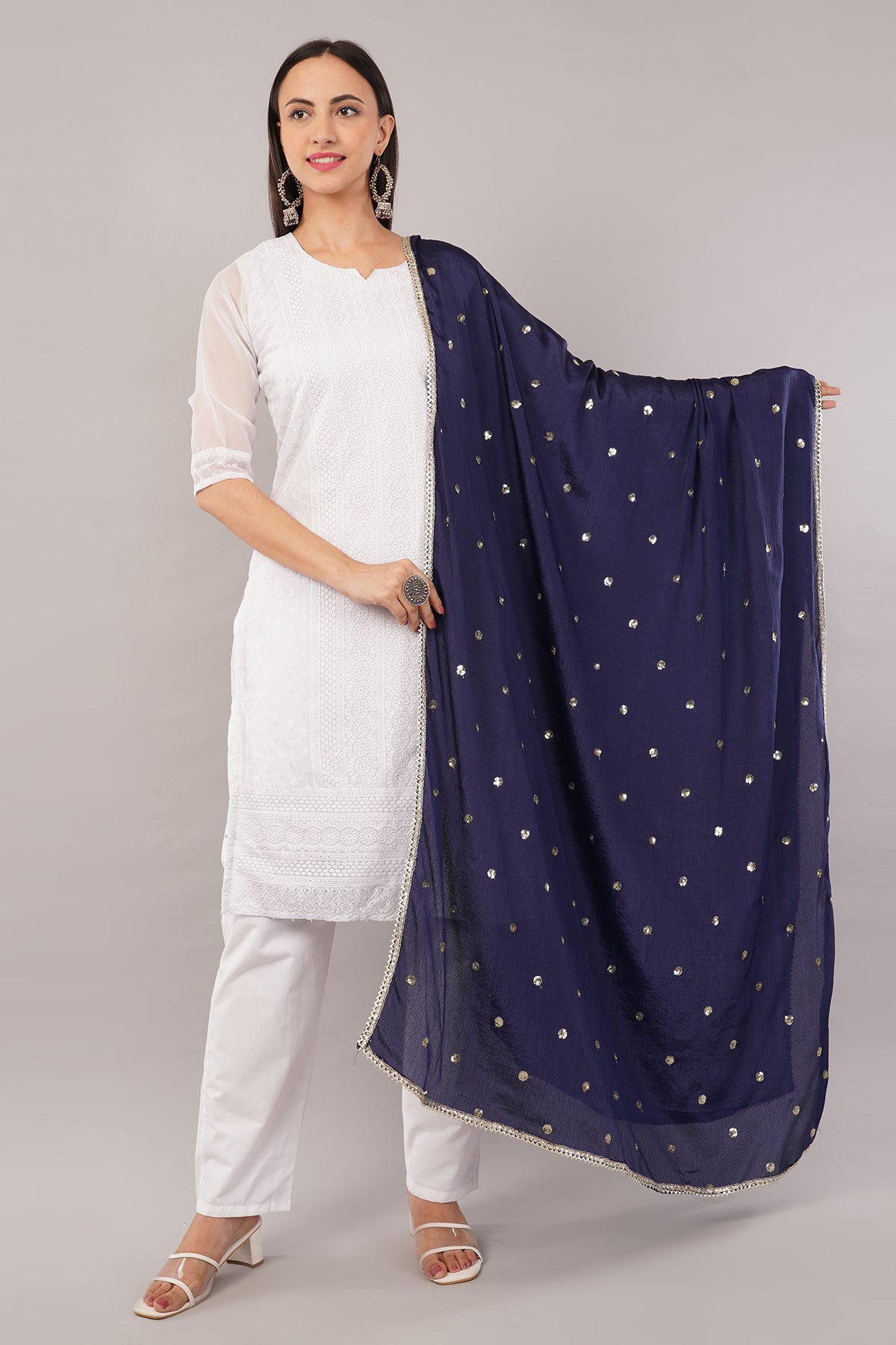 Chinnon Butti Dupatta Navy Blue (CD11) – Embroidered Dupatta for Women.