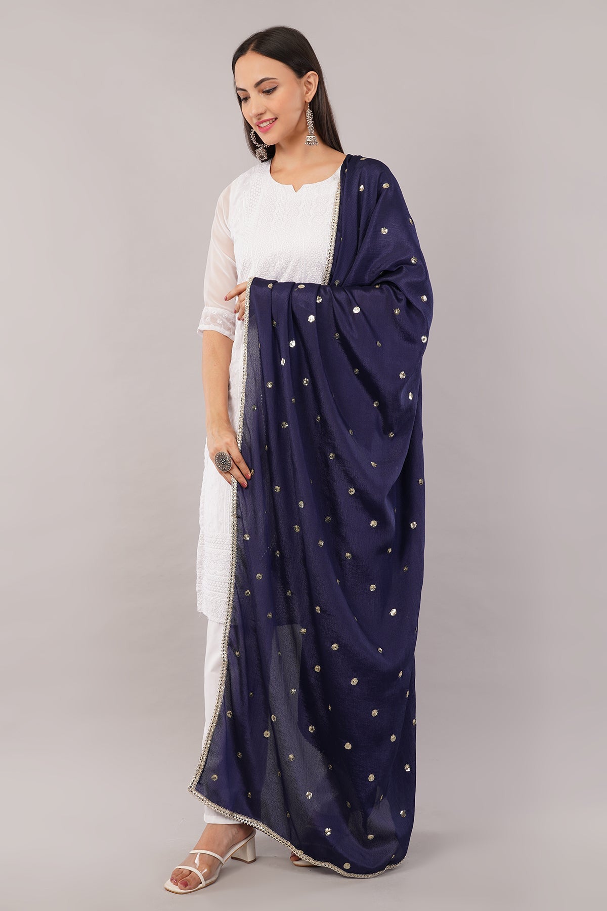 Chinnon Butti Dupatta Navy Blue (CD11) – Embroidered Dupatta for Women.