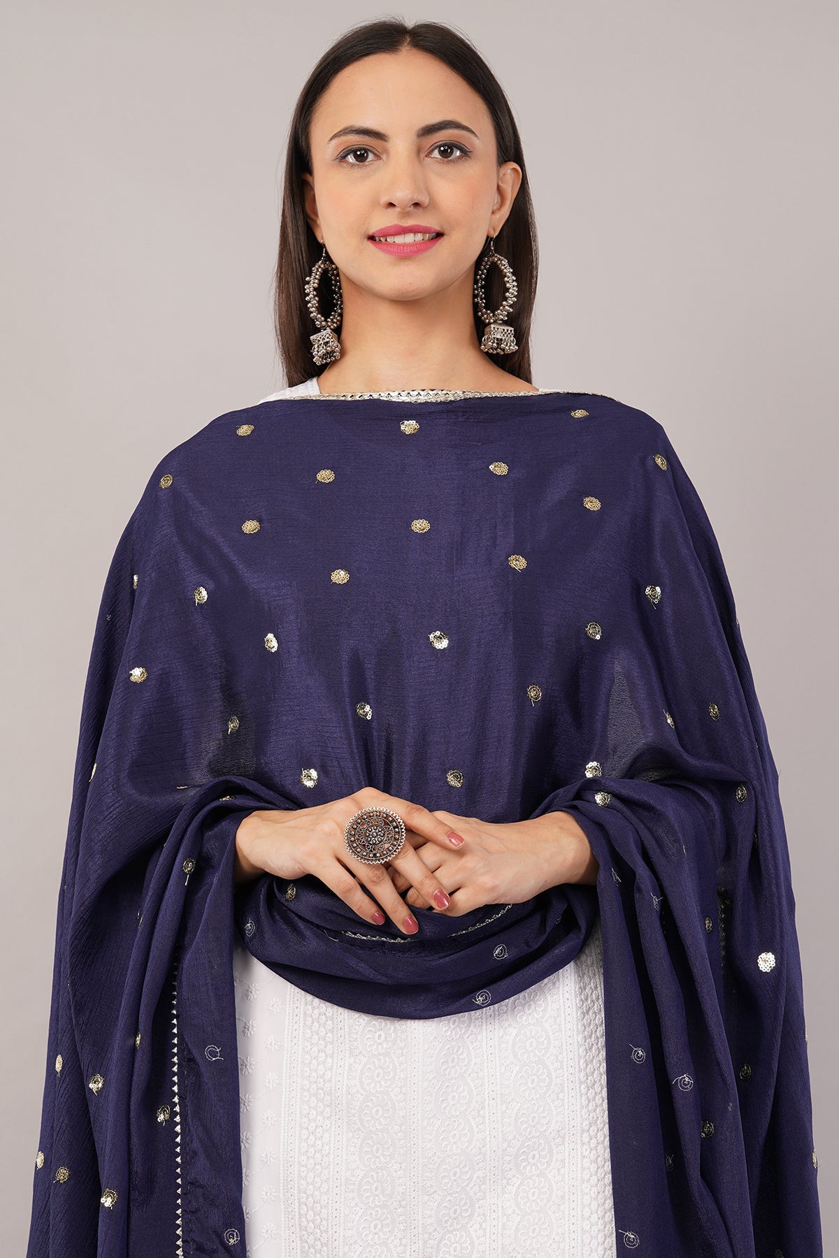 Chinnon Butti Dupatta Navy Blue (CD11) – Embroidered Dupatta for Women.