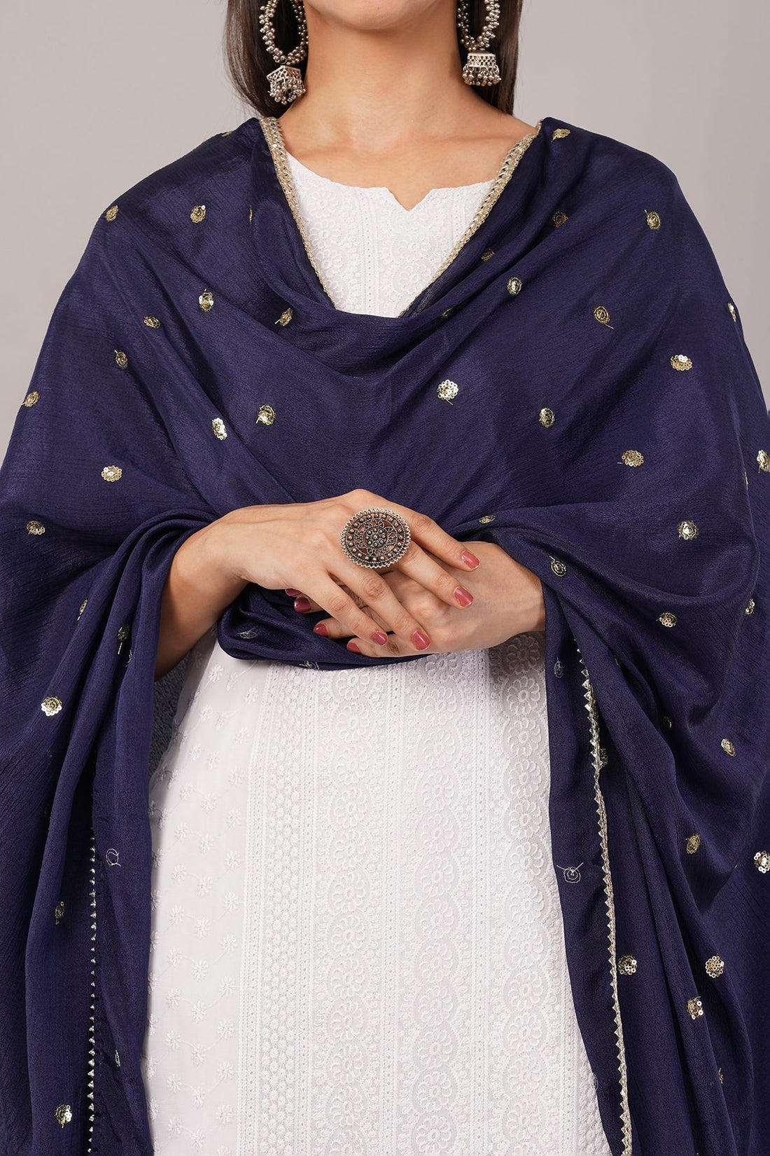 Chinnon Butti Dupatta Navy Blue (CD11) – Embroidered Dupatta for Women.