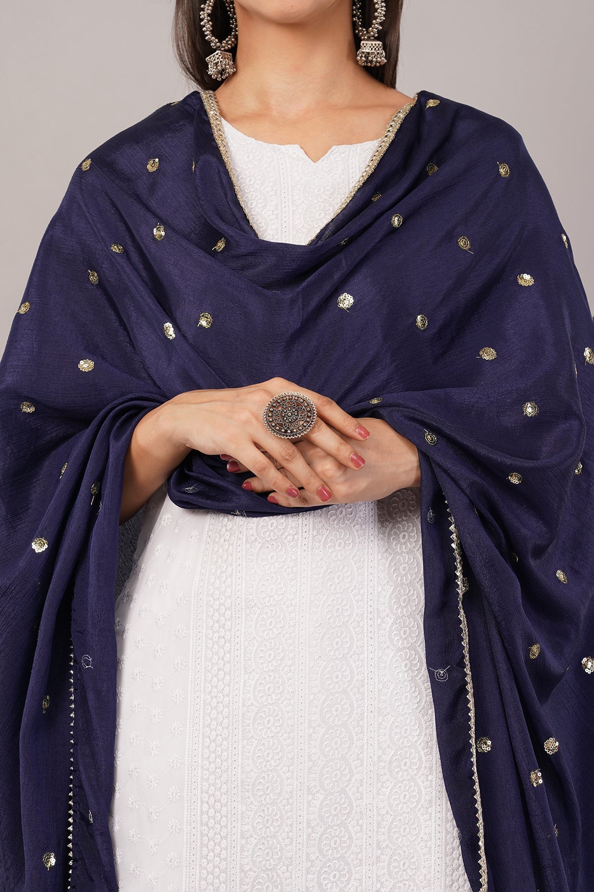 Chinnon Butti Dupatta Navy Blue (CD11) – Embroidered Dupatta for Women.