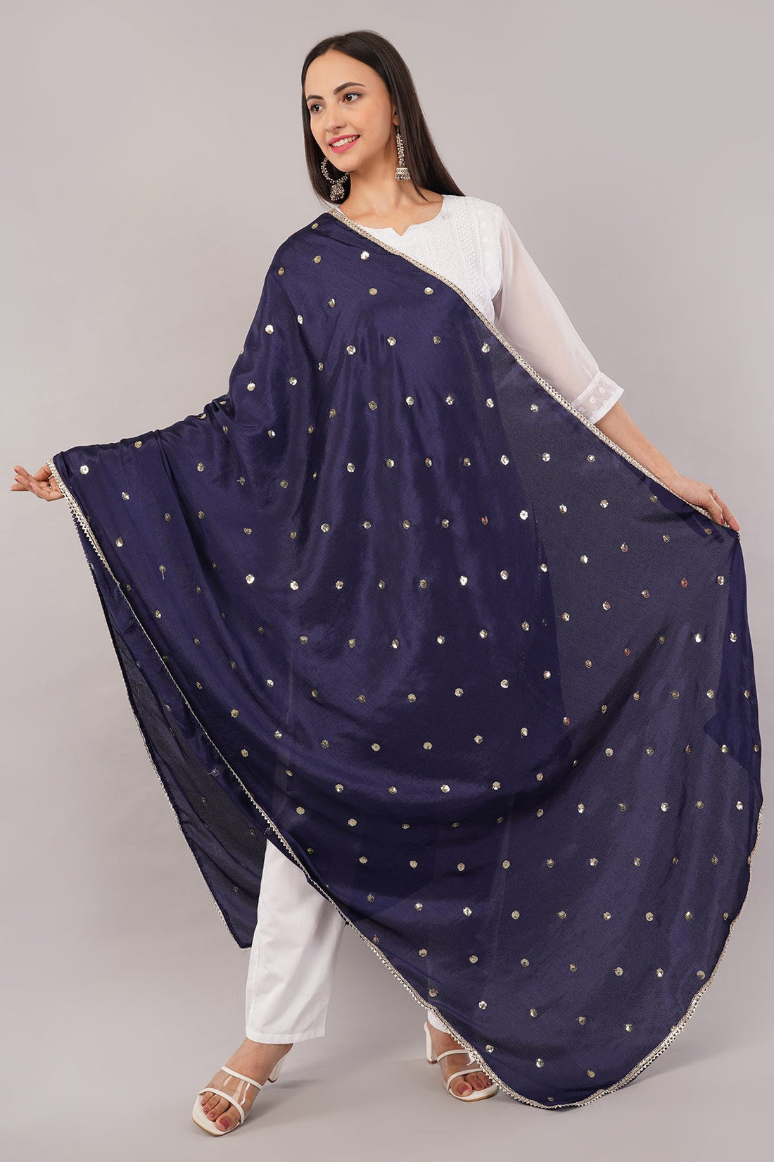Chinnon Butti Dupatta Navy Blue (CD11) – Embroidered Dupatta for Women.
