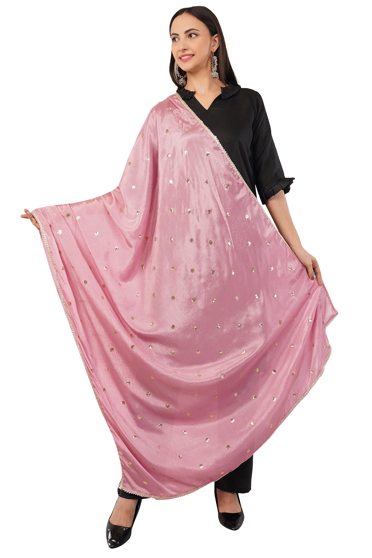 Chinnon Butti Dupatta Onion Pink (CD7) – Embroidered Dupatta for Women.