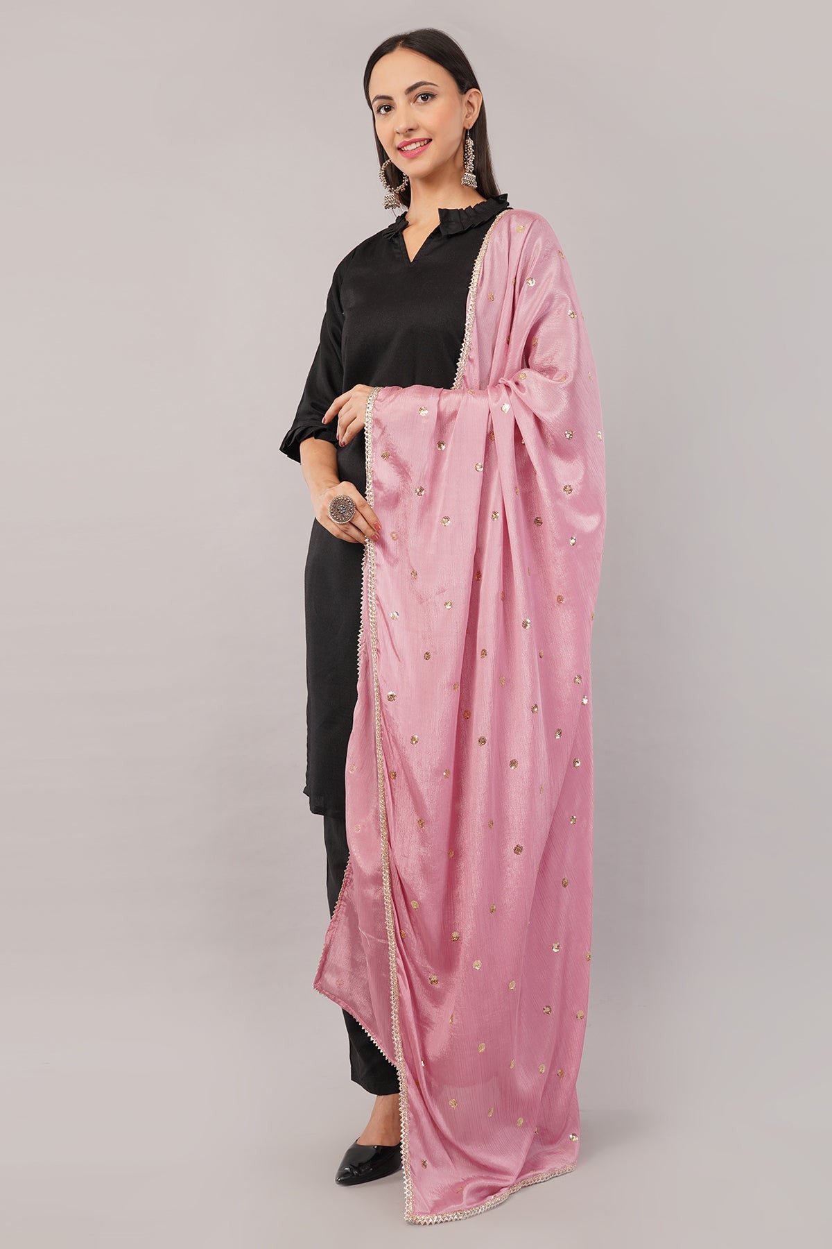Chinnon Butti Dupatta Onion Pink (CD7) – Embroidered Dupatta for Women.