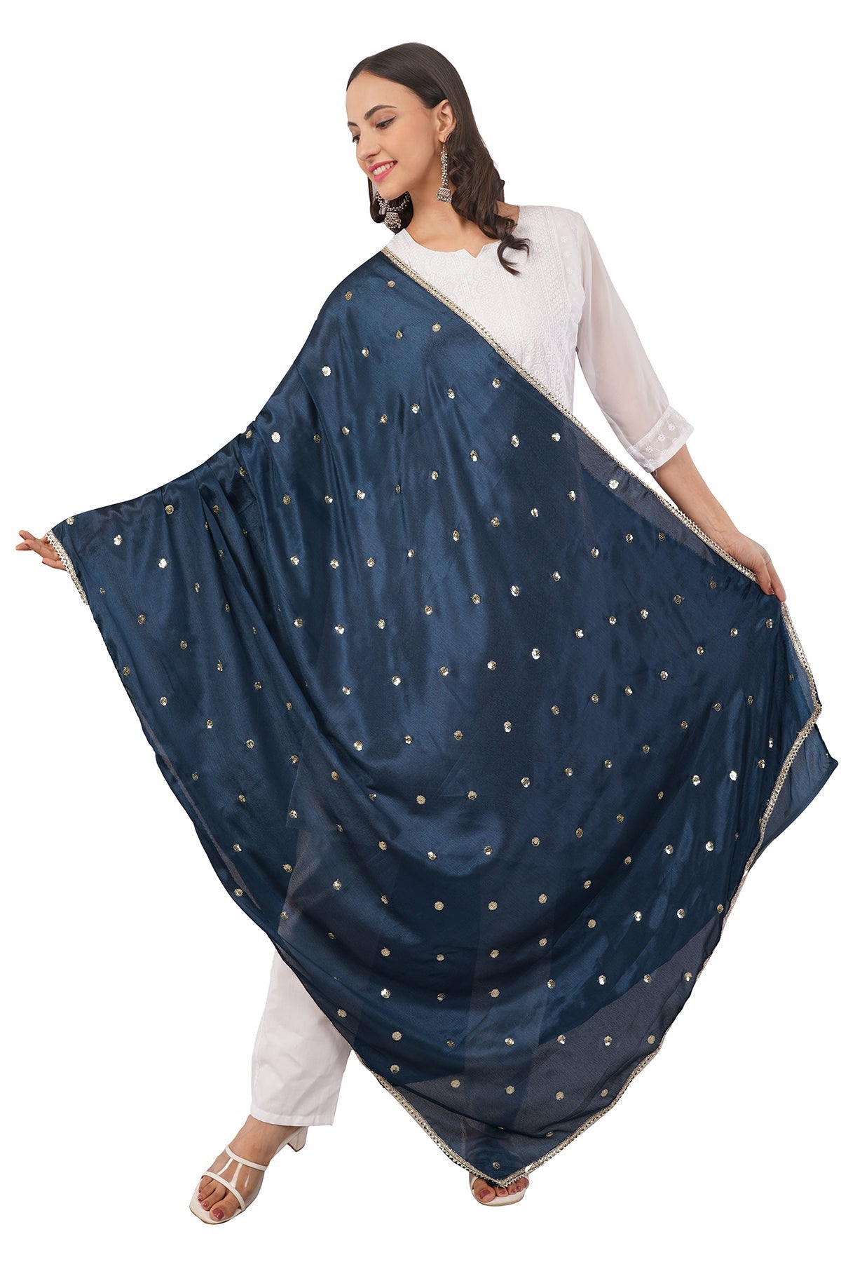 Chinnon Butti Dupatta Peacock Blue (CD13) – Embroidered Dupatta for Women.