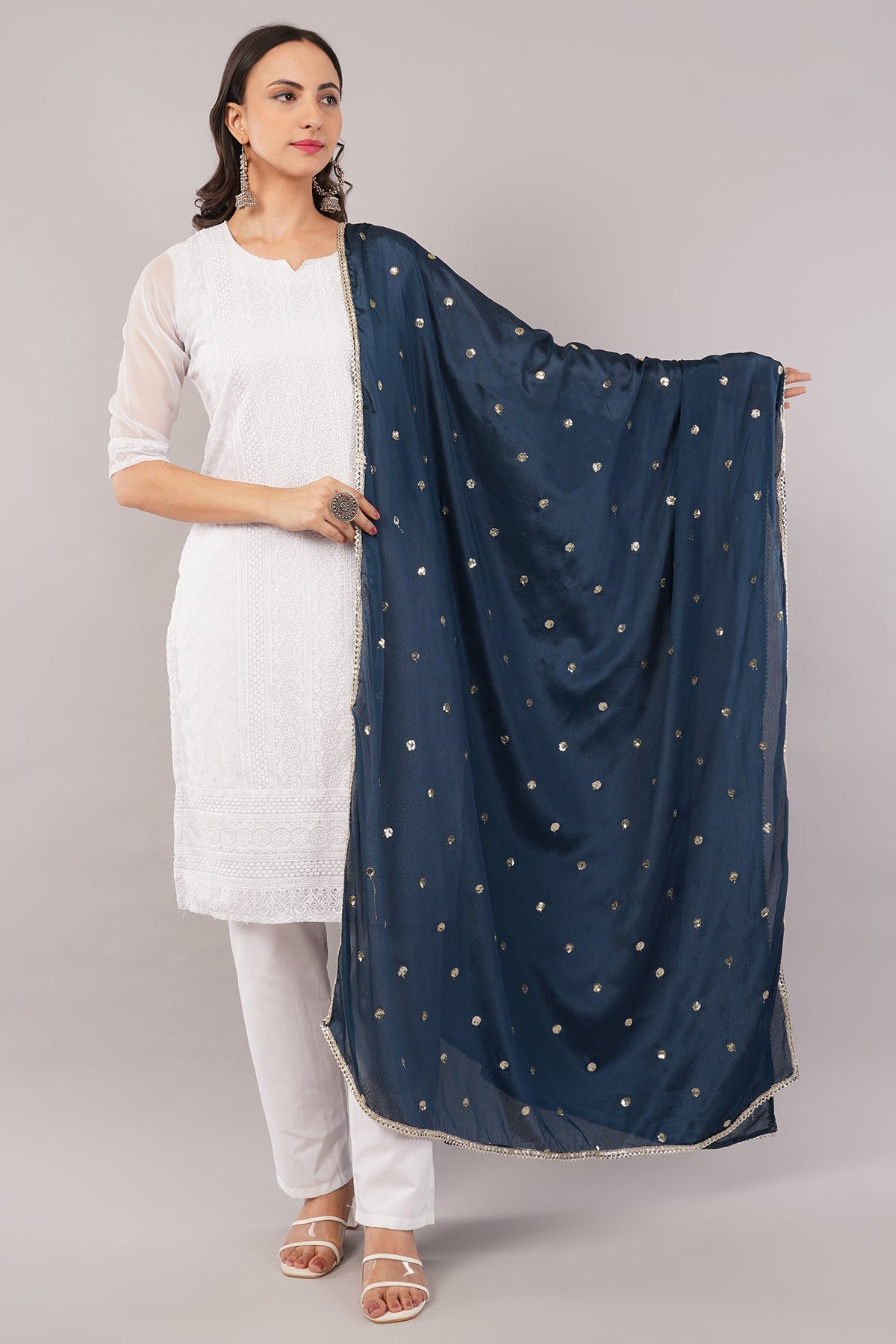 Chinnon Butti Dupatta Peacock Blue (CD13) – Embroidered Dupatta for Women.