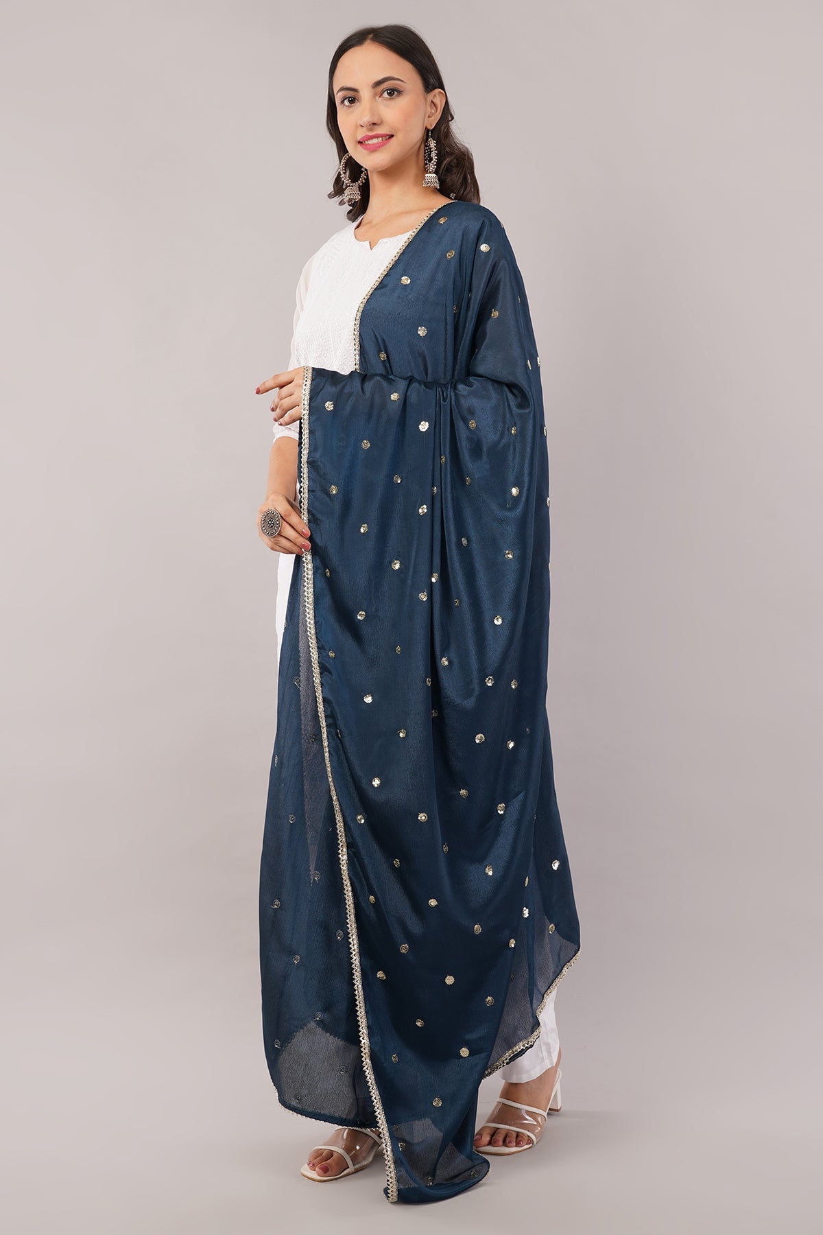 Chinnon Butti Dupatta Peacock Blue (CD13) – Embroidered Dupatta for Women.