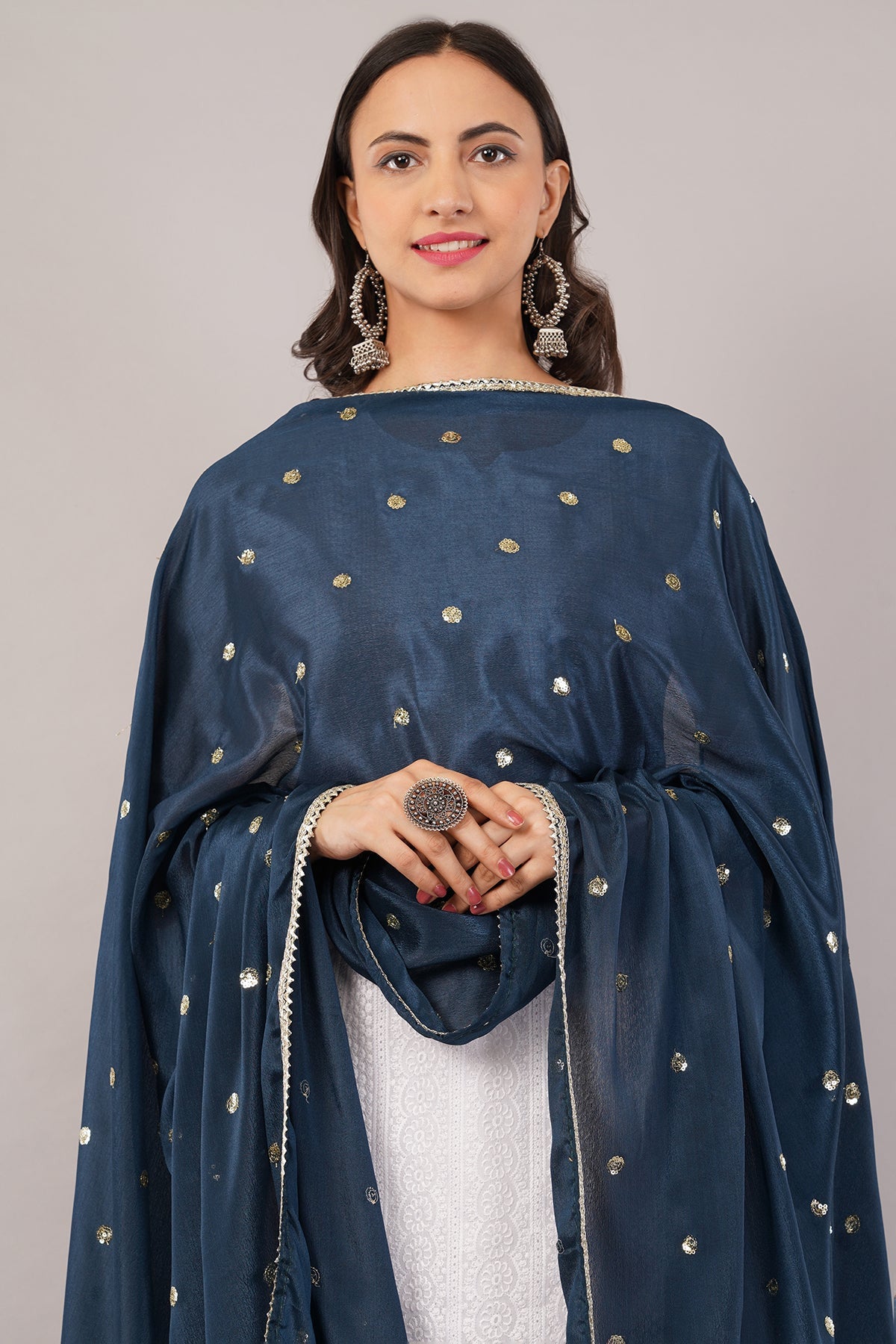 Chinnon Butti Dupatta Peacock Blue (CD13) – Embroidered Dupatta for Women.