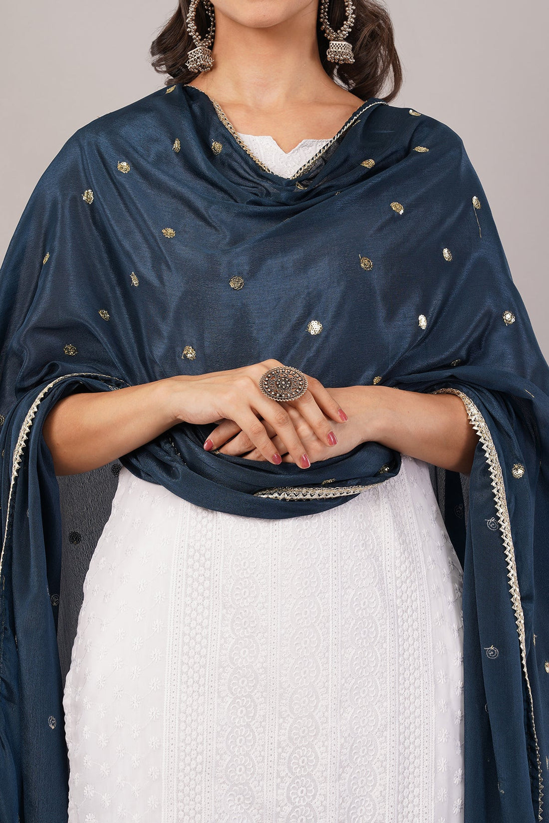 Chinnon Butti Dupatta Peacock Blue (CD13) – Embroidered Dupatta for Women.