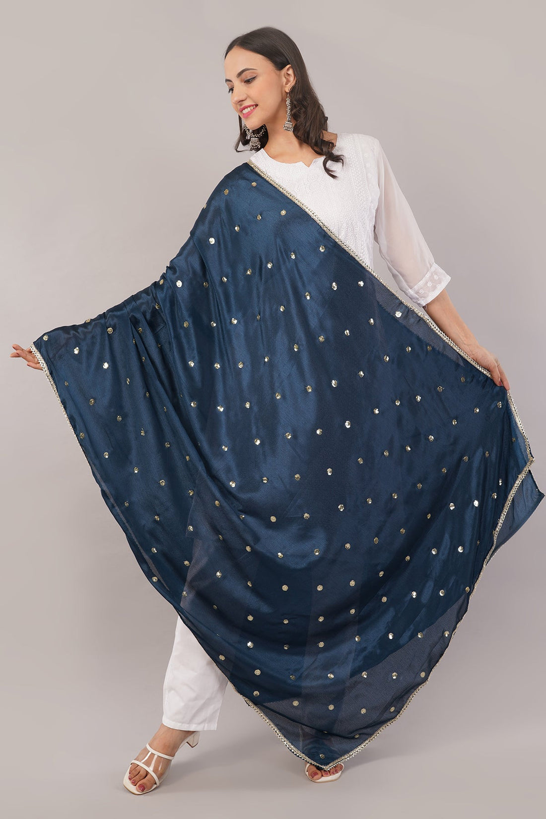 Chinnon Butti Dupatta Peacock Blue (CD13) – Embroidered Dupatta for Women.