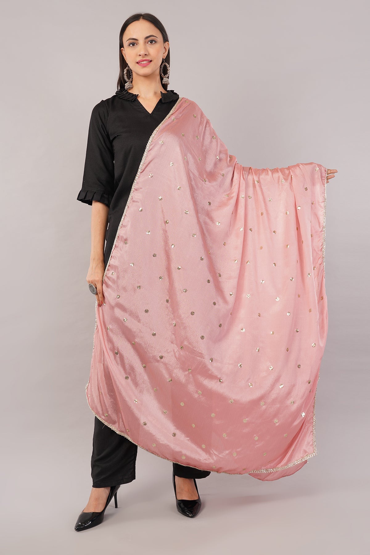 Chinnon Butti Dupatta Pinkish Peach (CD8) – Embroidered Dupatta for Women.