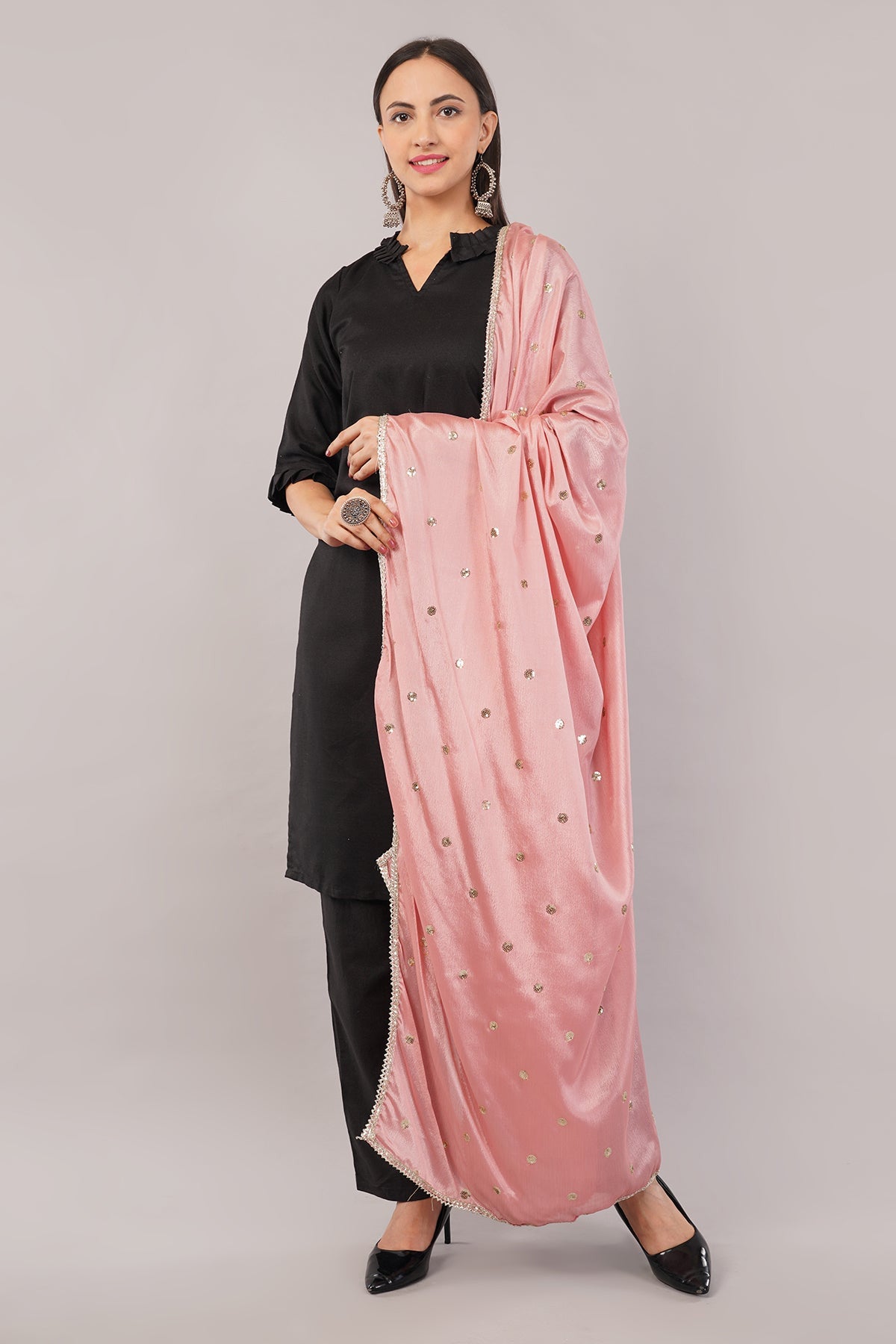 Chinnon Butti Dupatta Pinkish Peach (CD8) – Embroidered Dupatta for Women.