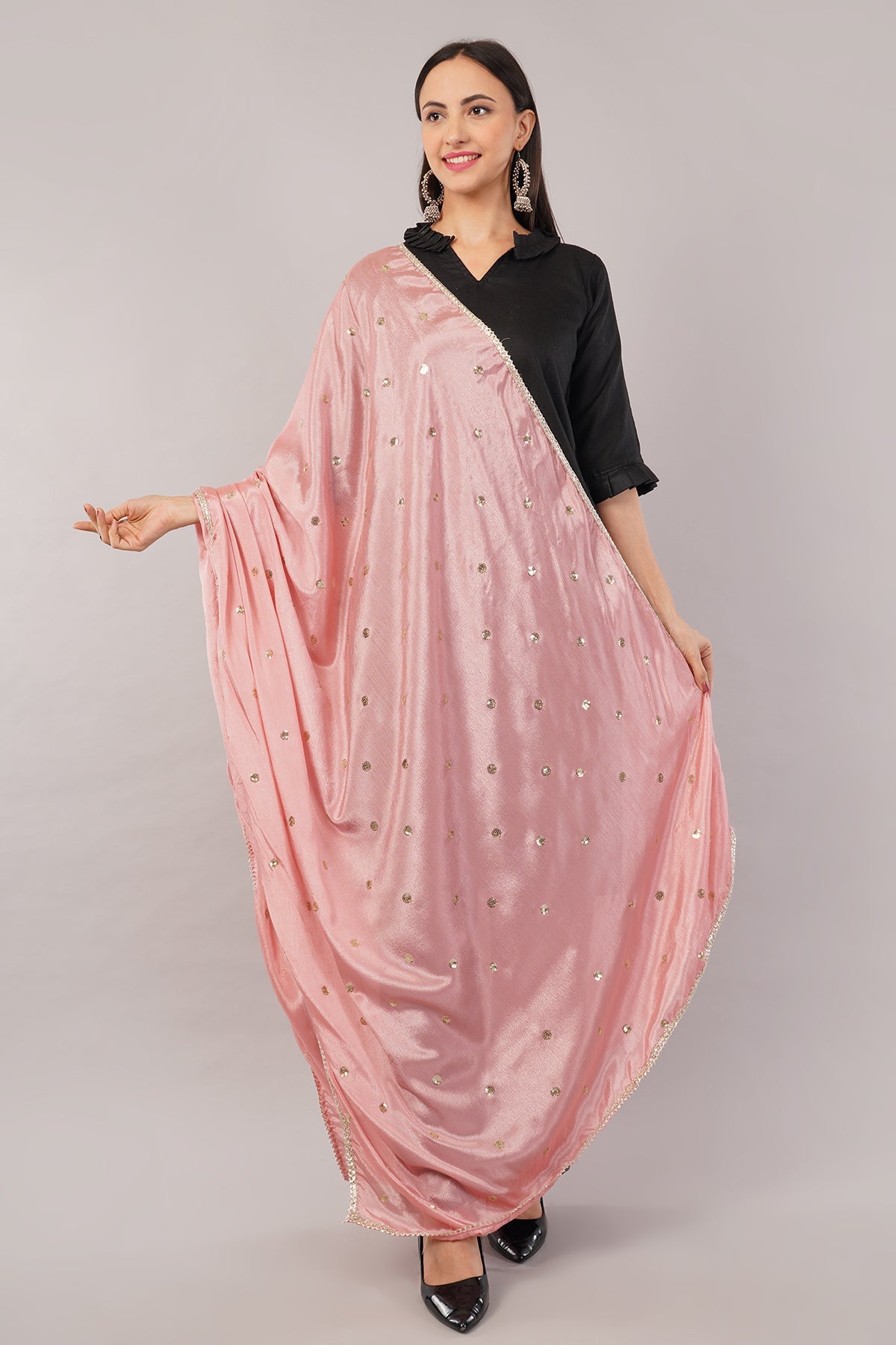 Chinnon Butti Dupatta Pinkish Peach (CD8) – Embroidered Dupatta for Women.