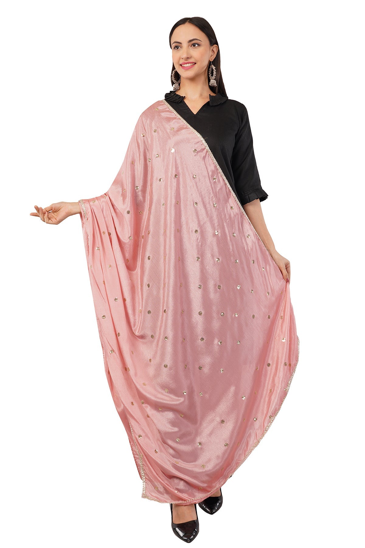 Chinnon Butti Dupatta Pinkish Peach (CD8) – Embroidered Dupatta for Women.