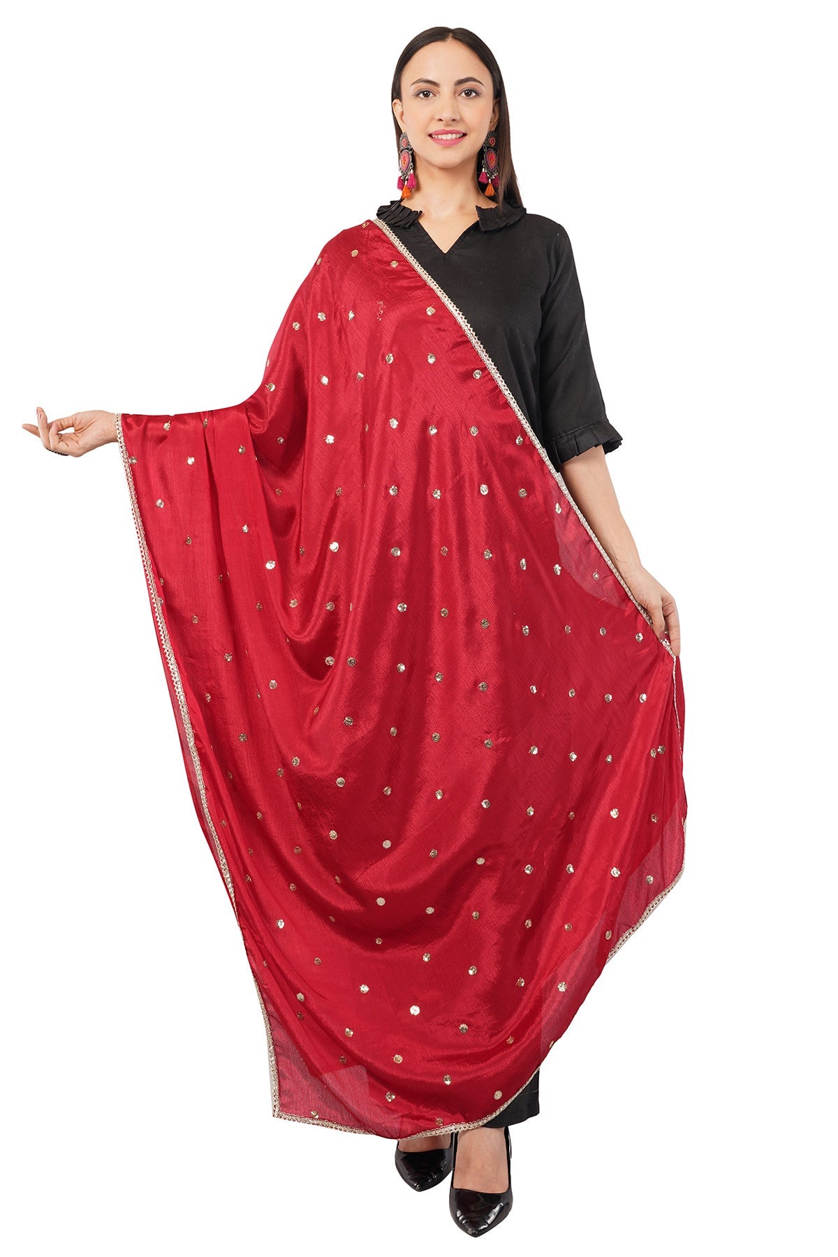 Chinnon Butti Dupatta Red (CD1) – Embroidered Dupatta for Women.