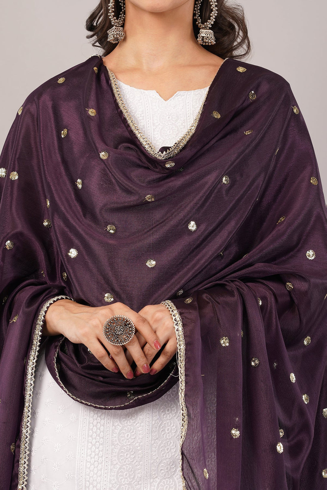 Chinnon Butti Dupatta Wine (CD12) – Embroidered Dupatta for Women.
