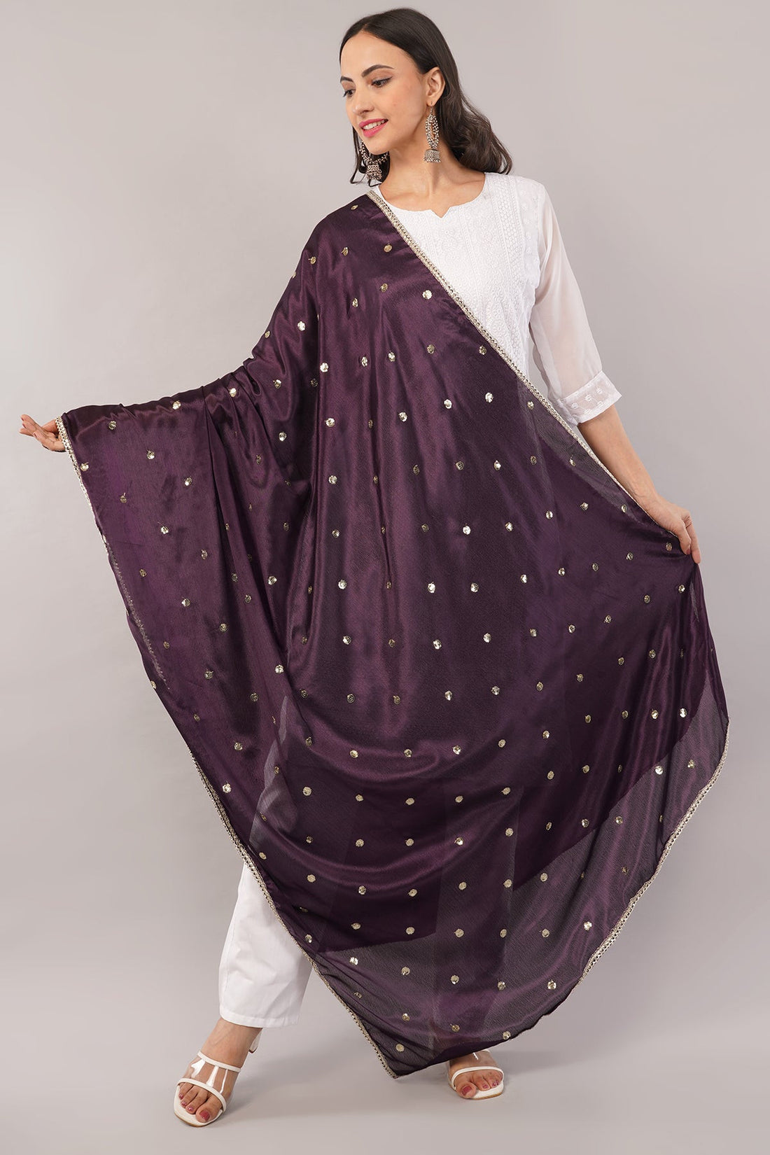 Chinnon Butti Dupatta Wine (CD12) – Embroidered Dupatta for Women.