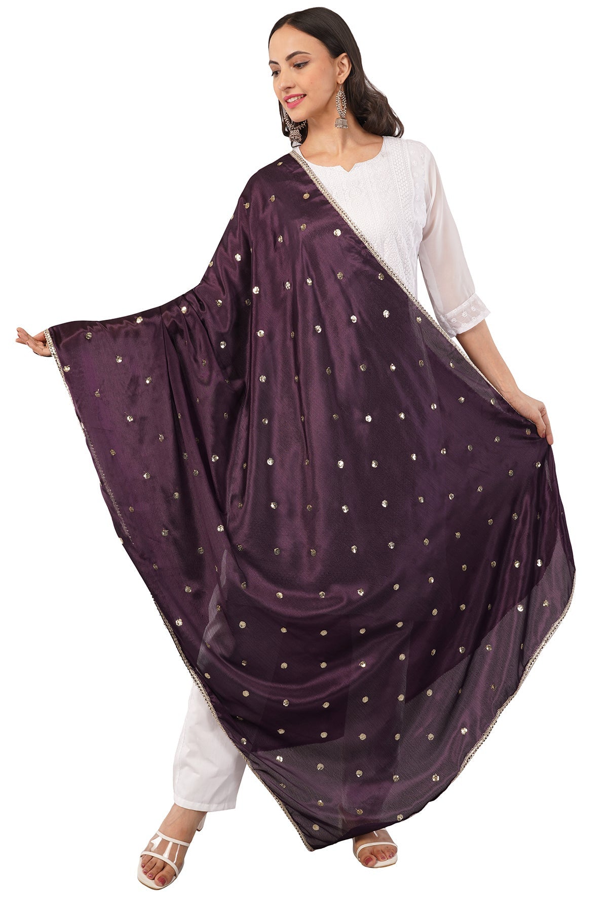 Chinnon Butti Dupatta Wine (CD12) – Embroidered Dupatta for Women.