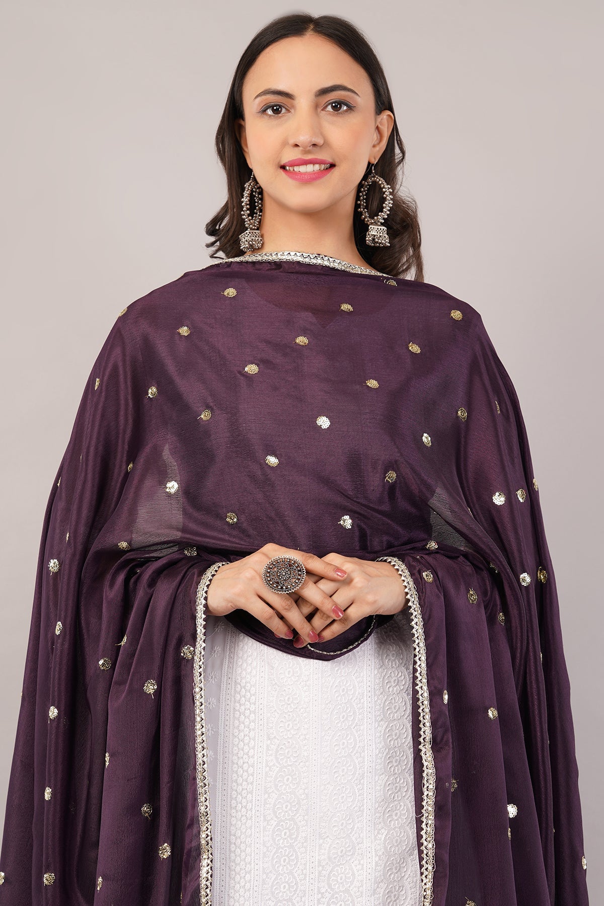Chinnon Butti Dupatta Wine (CD12) – Embroidered Dupatta for Women.