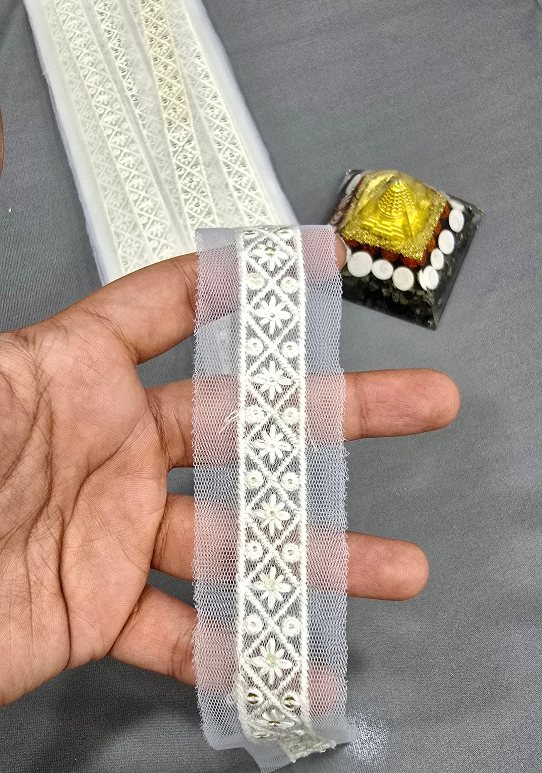 Cotton Dyeable Embroidered Lace (L-7165) (9mtrs) | IVAARA.