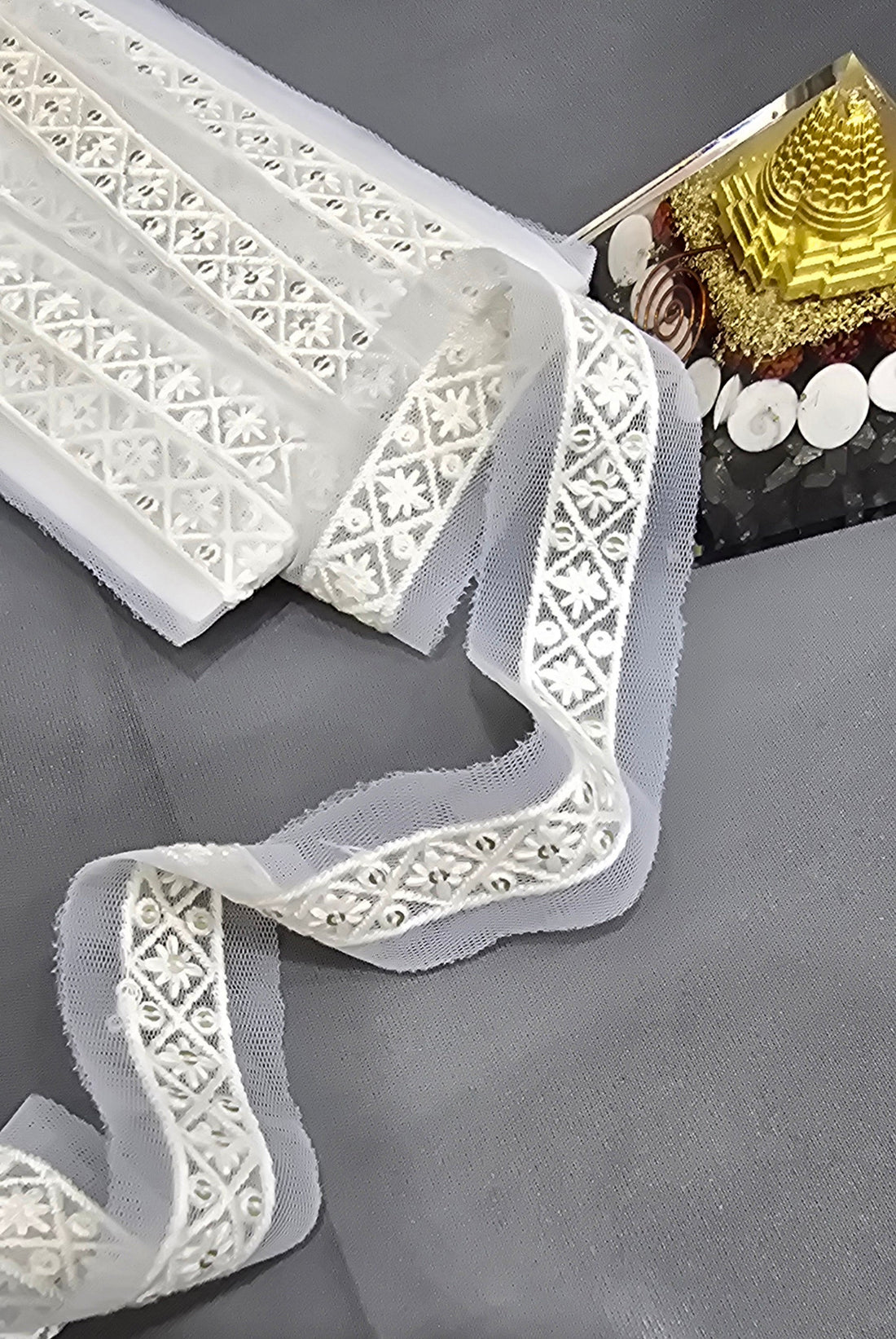 Cotton Dyeable Embroidered Lace (L-7165) (9mtrs) | IVAARA.