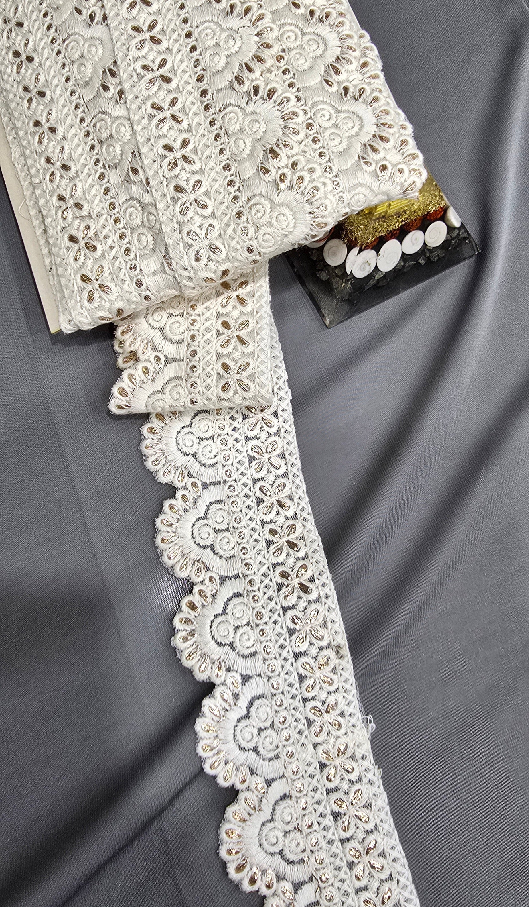 Cotton Dyeable Embroidered Lace (L-6534) (9mtrs) | IVAARA.