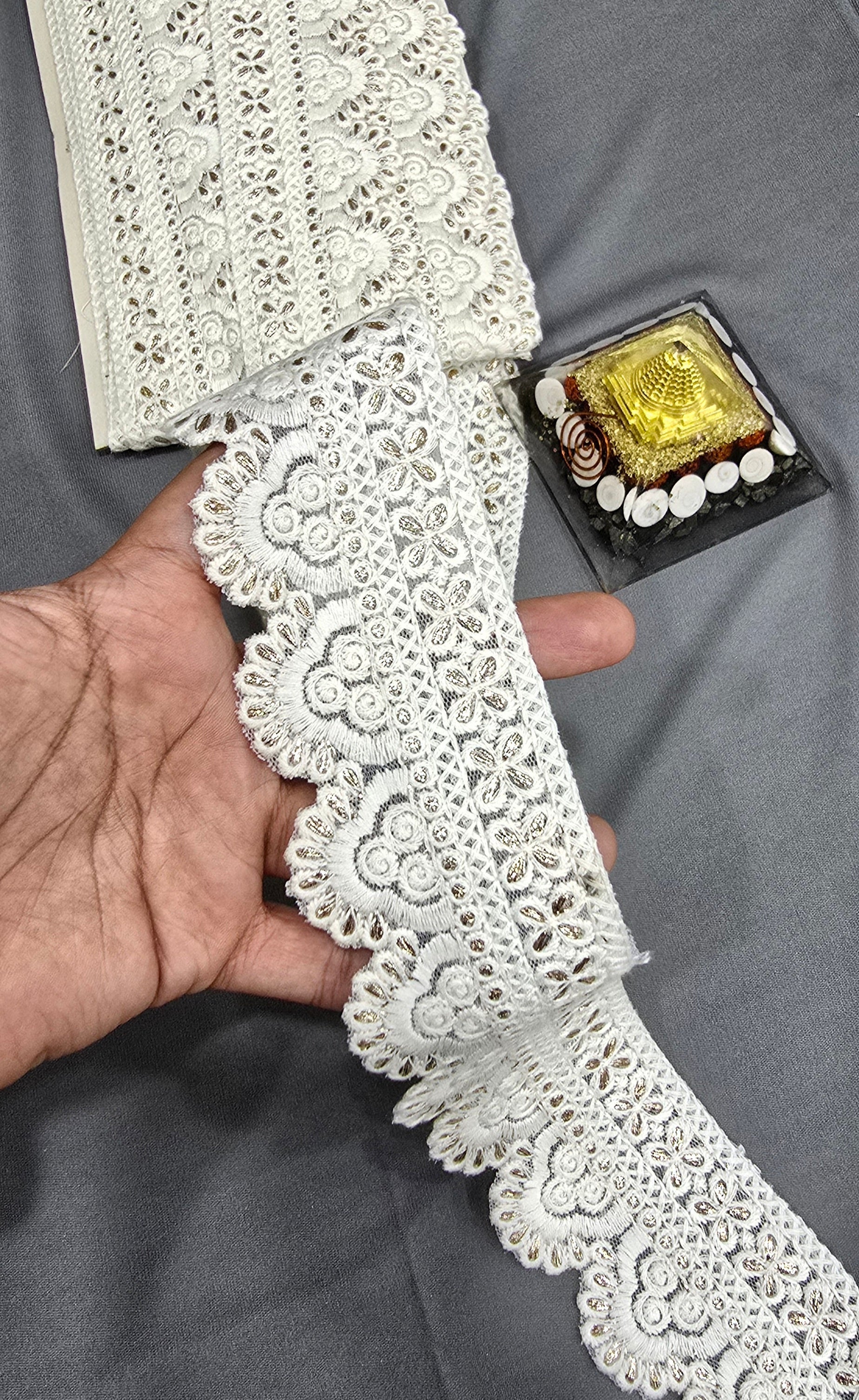 Cotton Dyeable Embroidered Lace (L-6534) (9mtrs) | IVAARA.