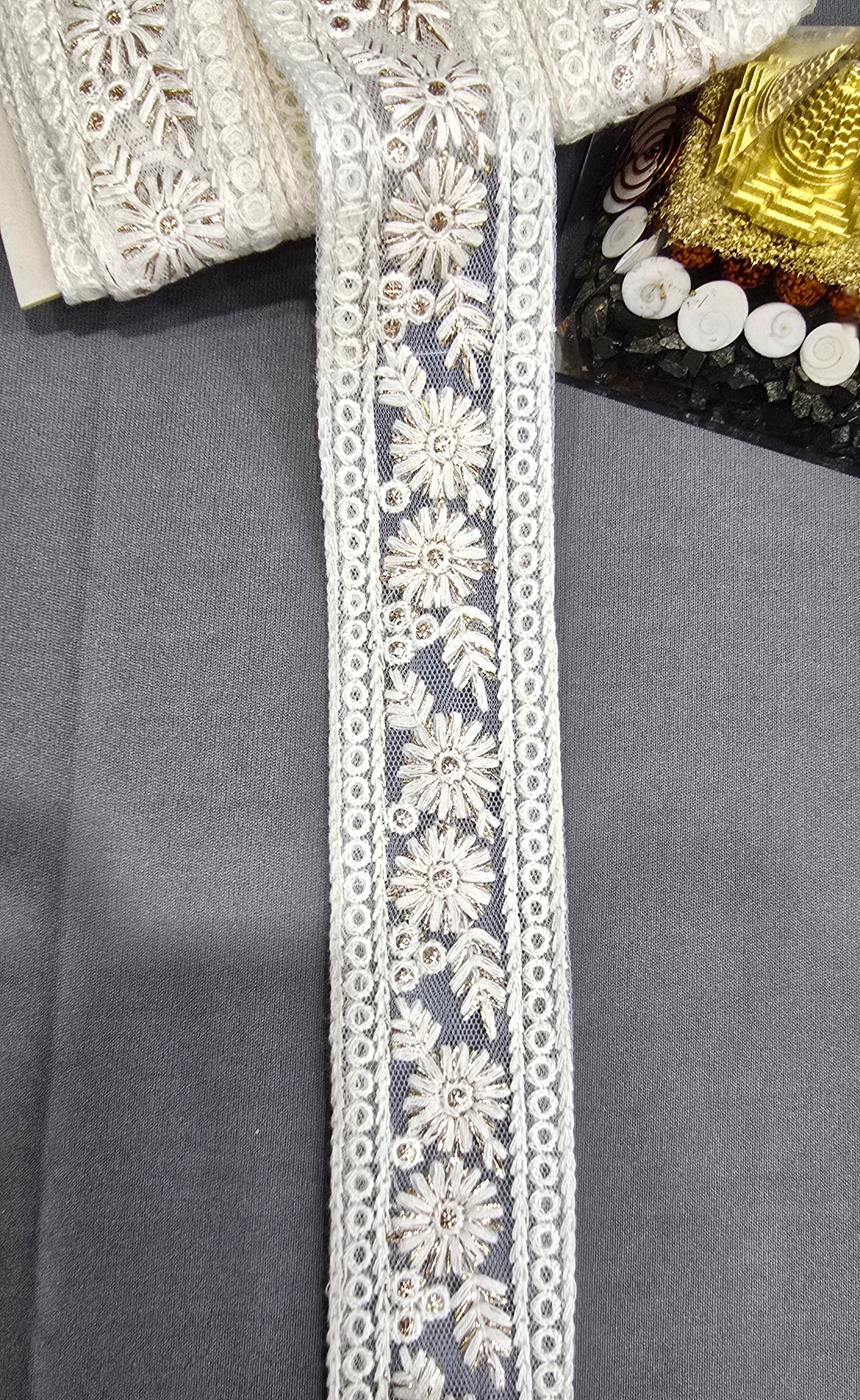 Cotton Dyeable Embroidered Lace (L-7256) (9mtrs) | IVAARA.
