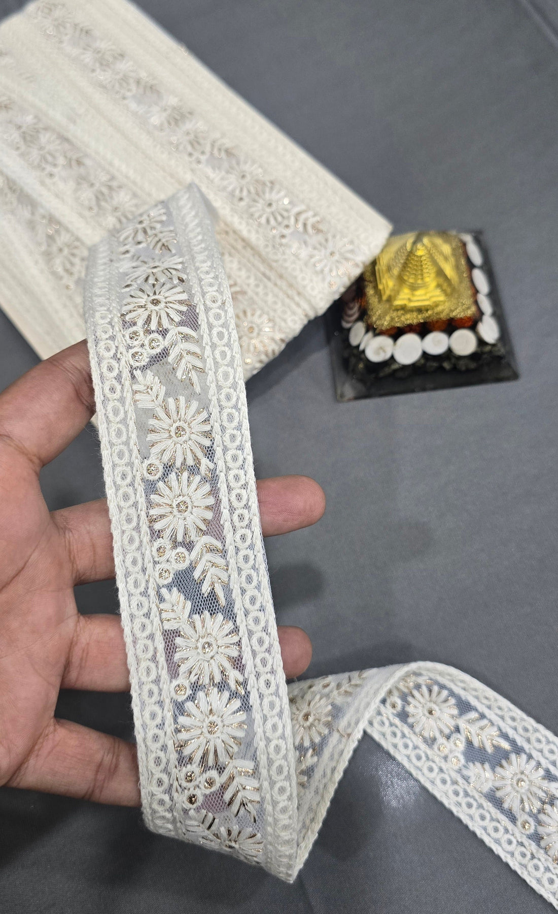 Cotton Dyeable Embroidered Lace (L-7256) (9mtrs) | IVAARA.