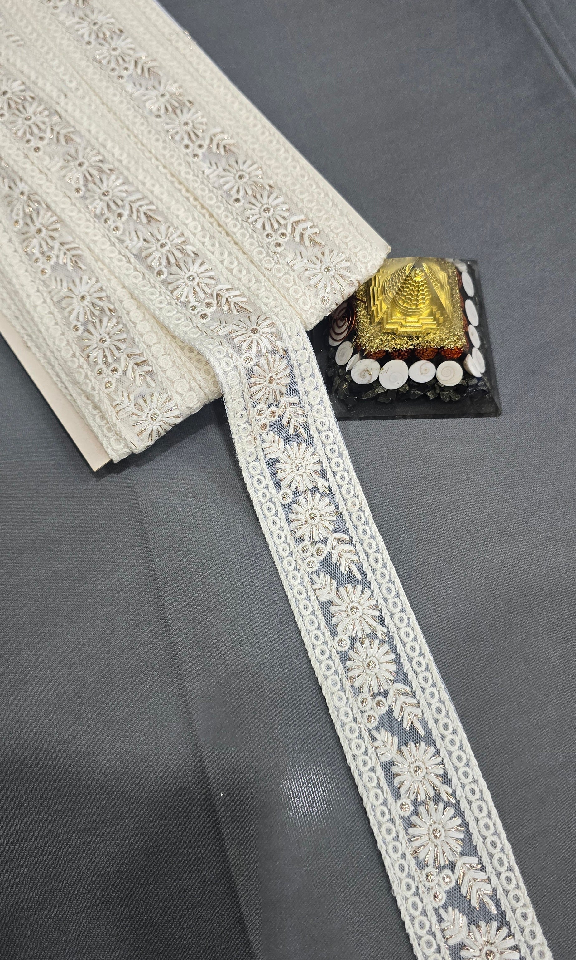 Cotton Dyeable Embroidered Lace (L-7256) (9mtrs) | IVAARA.