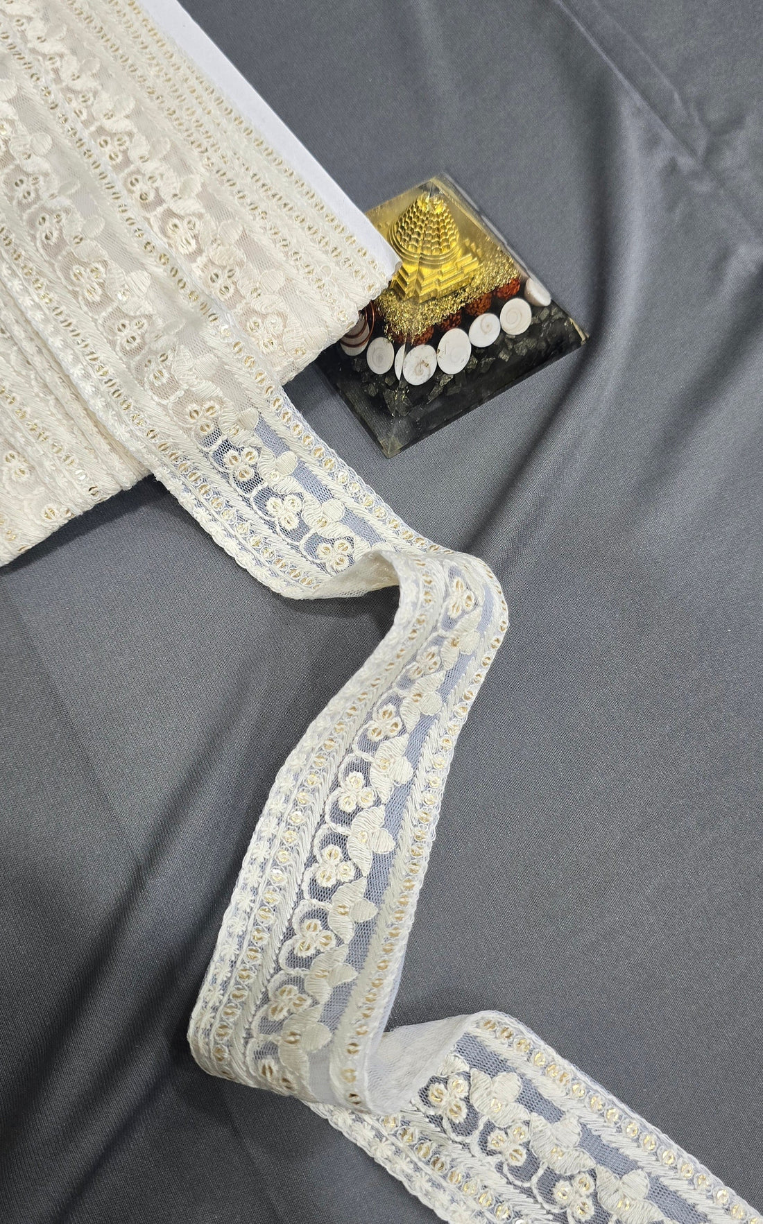 Cotton Dyeable Embroidered Lace (L-7276) (9mtrs) | IVAARA.