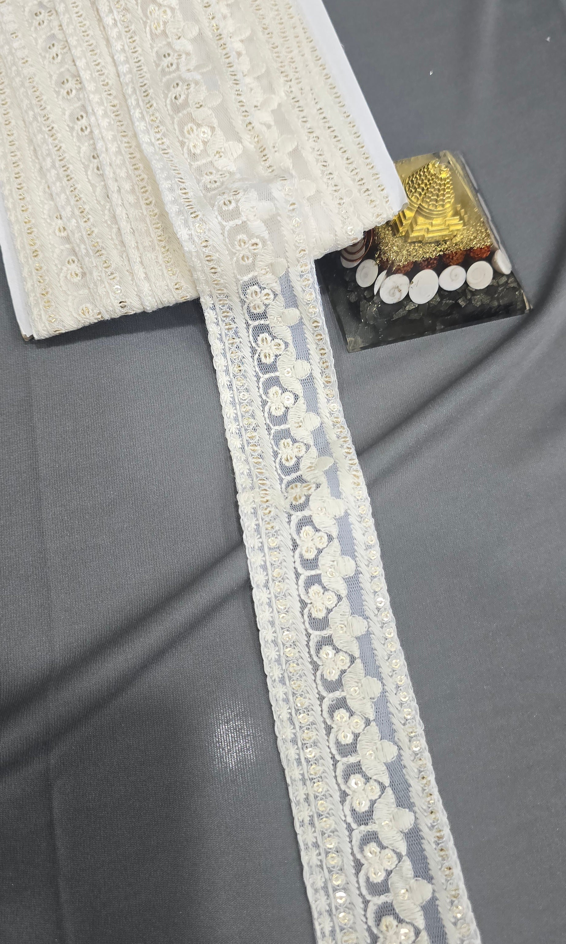 Cotton Dyeable Embroidered Lace (L-7276) (9mtrs) | IVAARA.