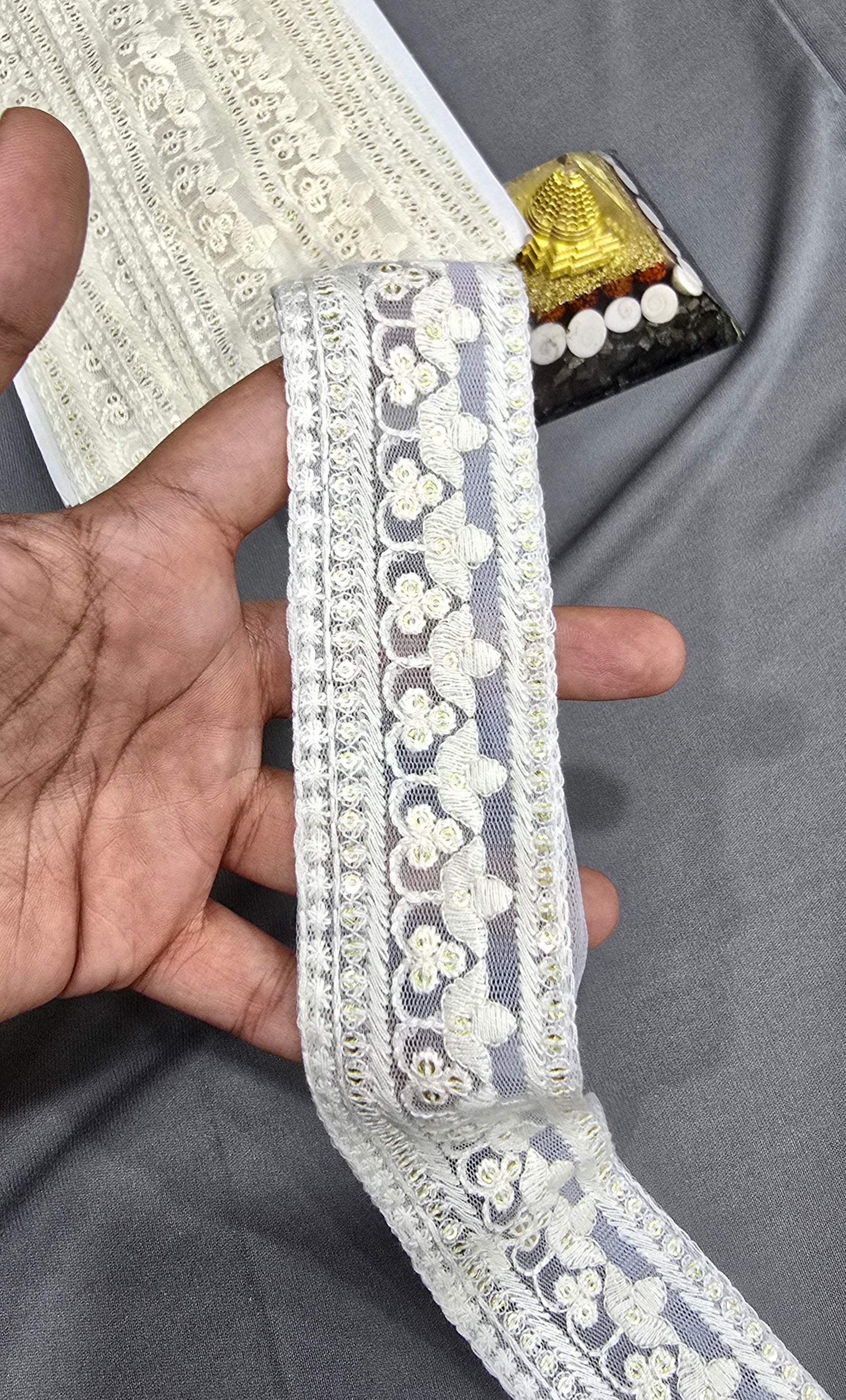 Cotton Dyeable Embroidered Lace (L-7276) (9mtrs) | IVAARA.