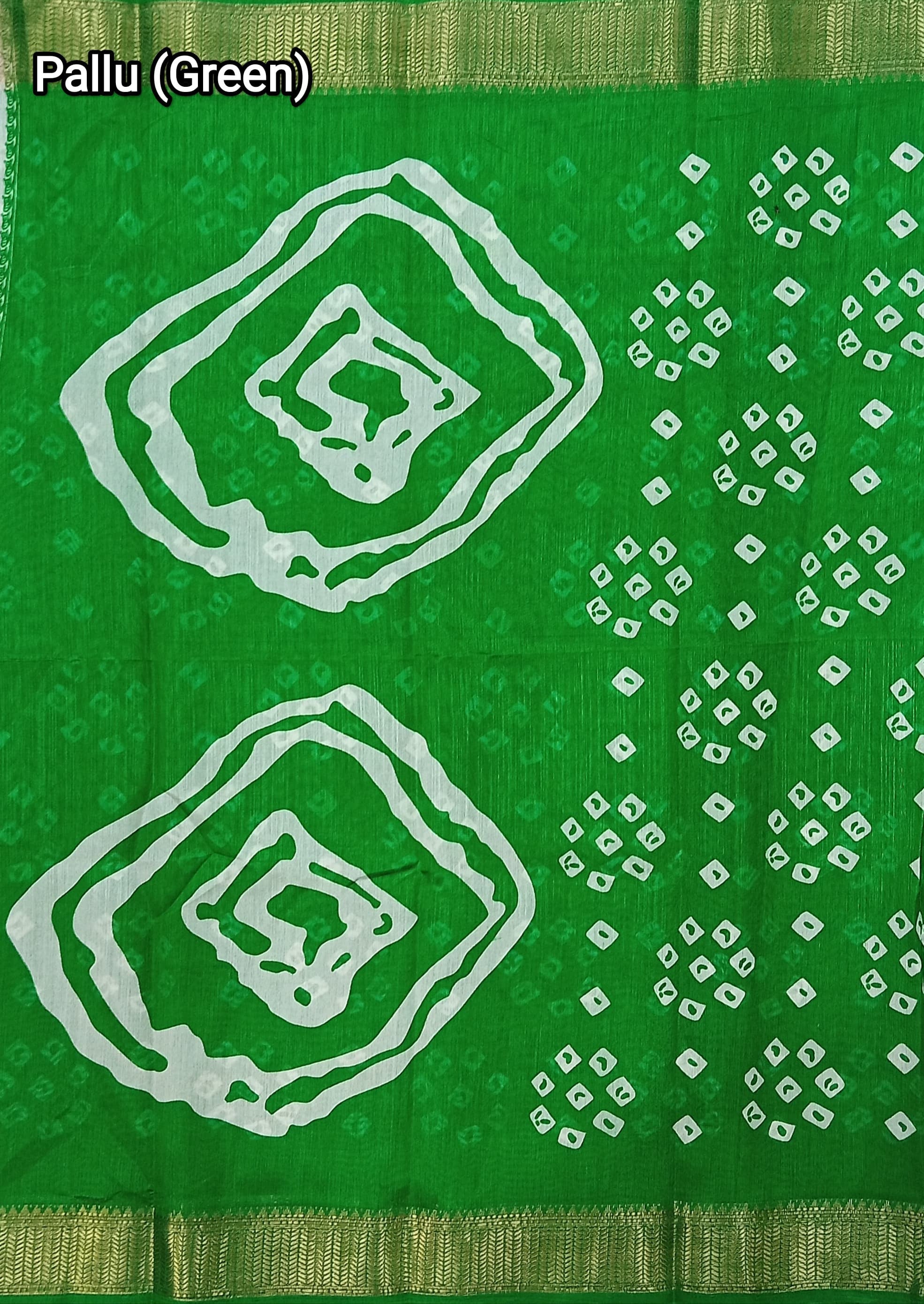 Cotton Blend Dobby Bandhej Printed Green Saree with Blouse – 6 Meter | Ivaara.