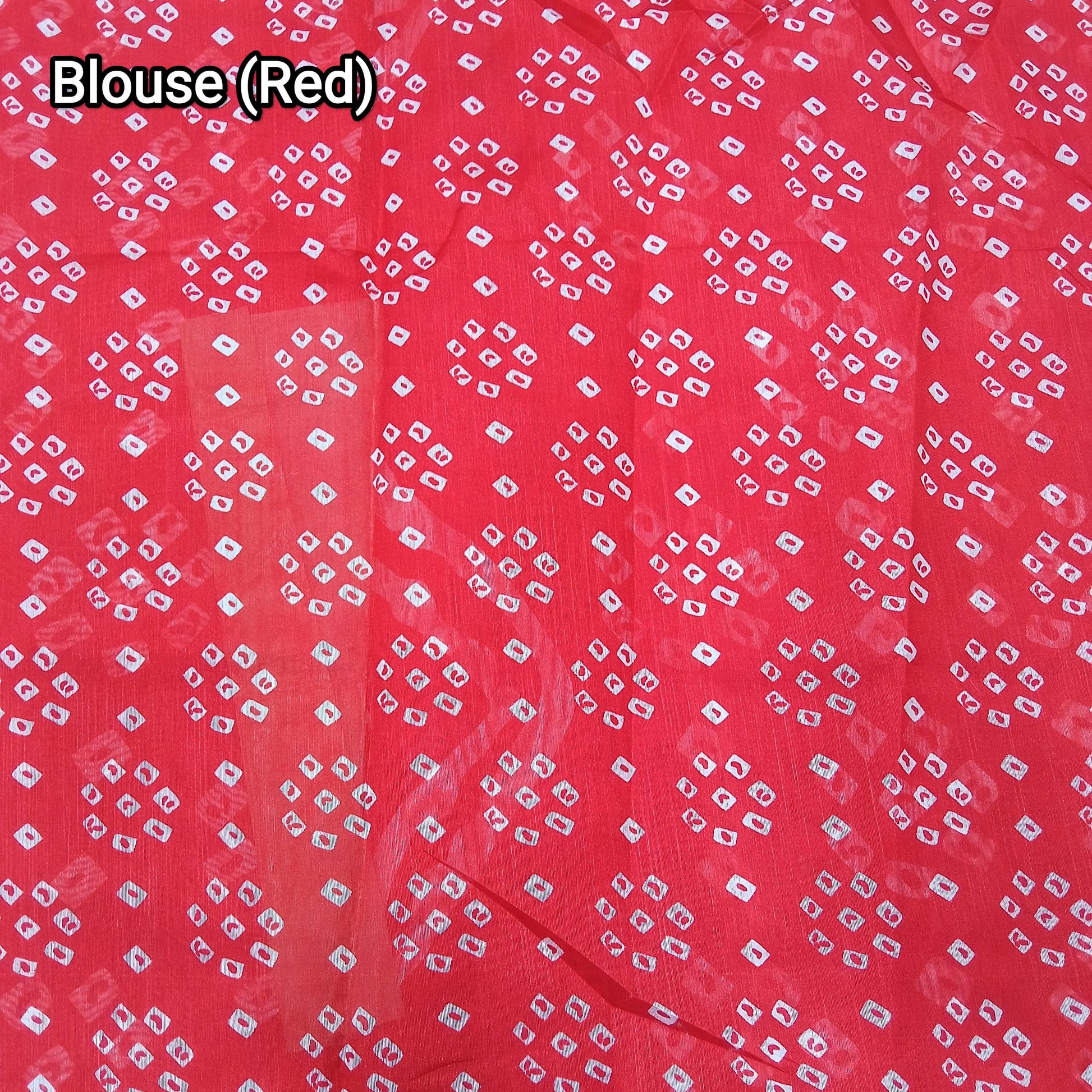 Cotton Blend Dobby Bandhej Printed Red Saree with Blouse – 6 Meter | Ivaara.
