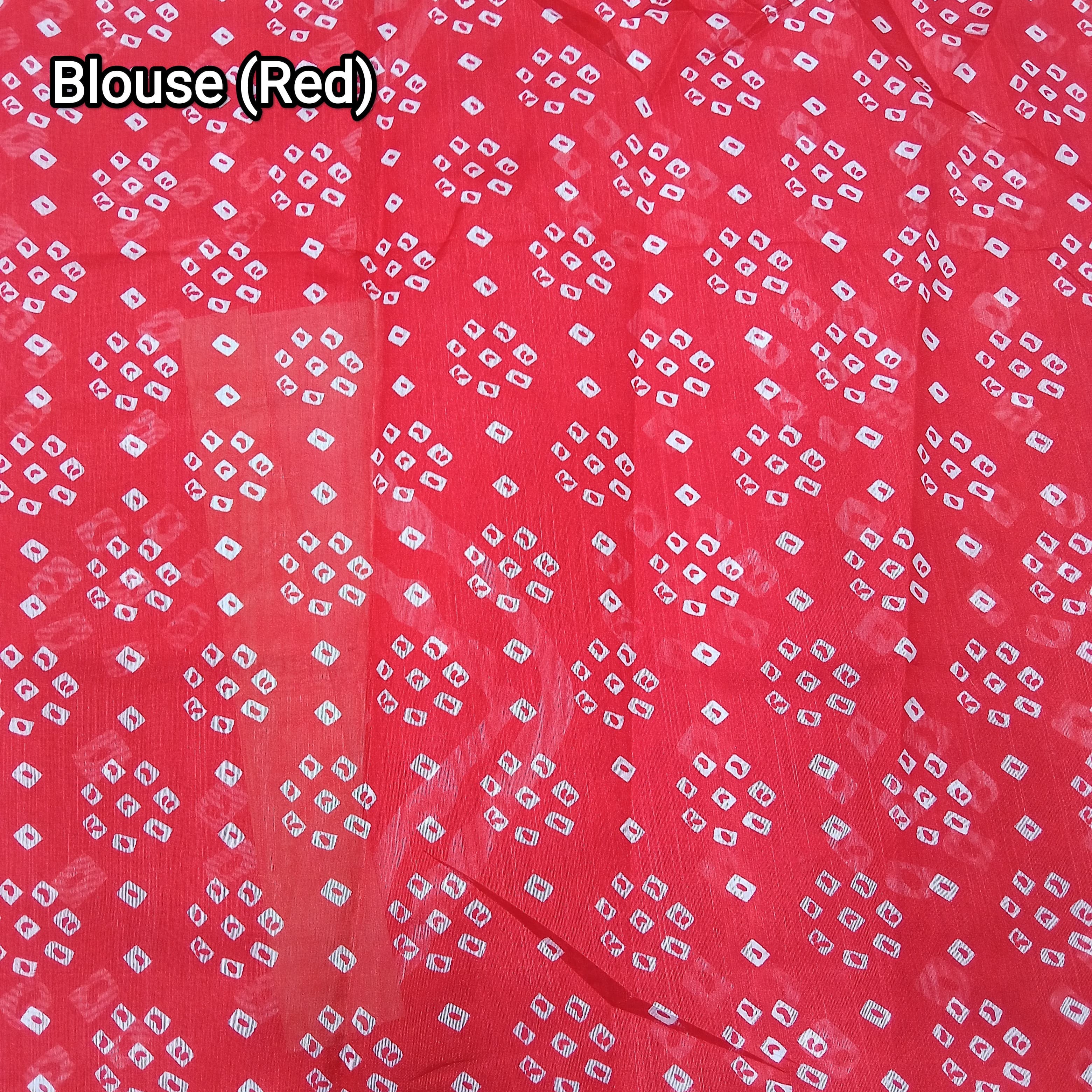 Cotton Blend Dobby Bandhej Printed Red Saree with Blouse – 6 Meter | Ivaara.