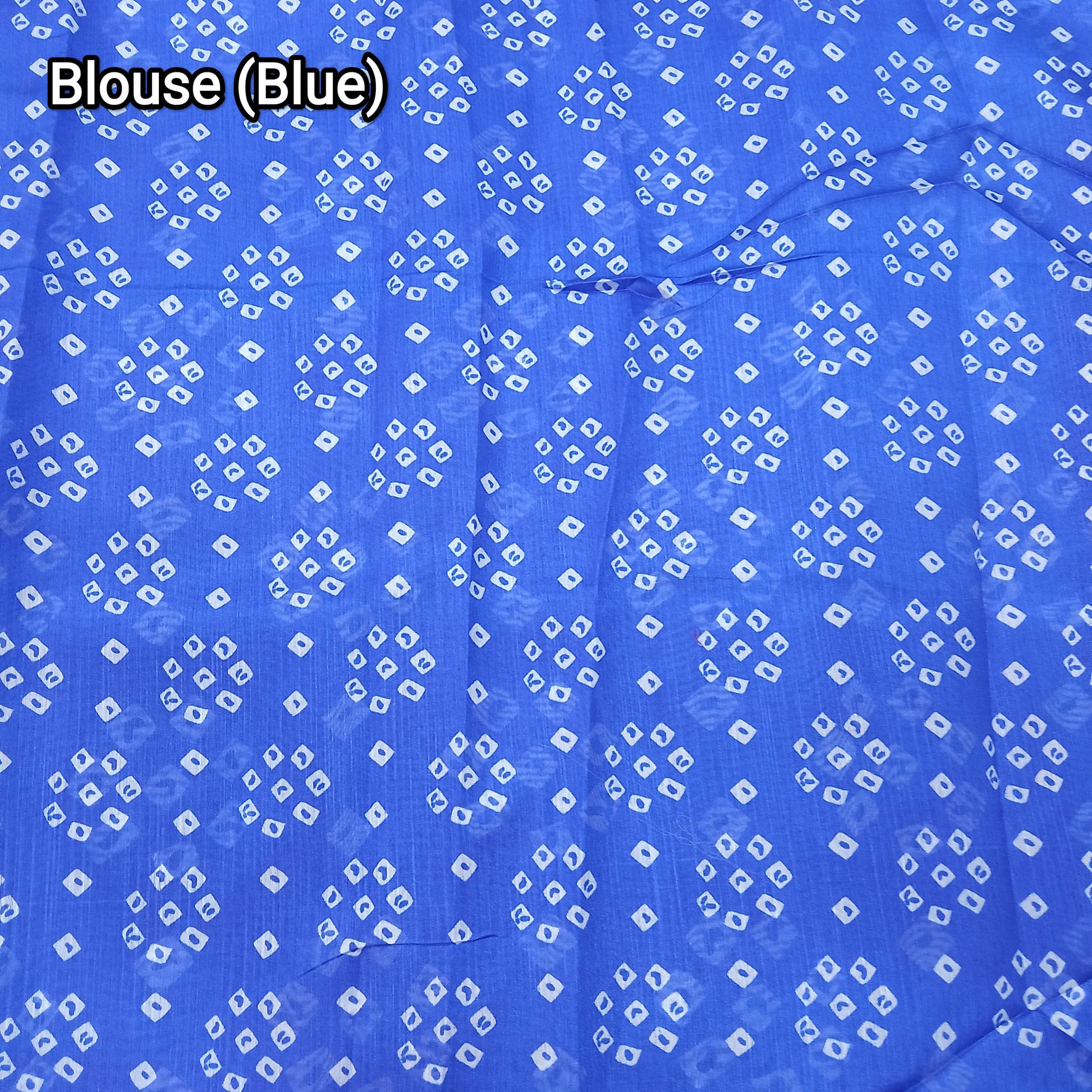Cotton Blend Dobby Bandhej Printed Royal Blue Saree with Blouse – 6 Meter | Ivaara.
