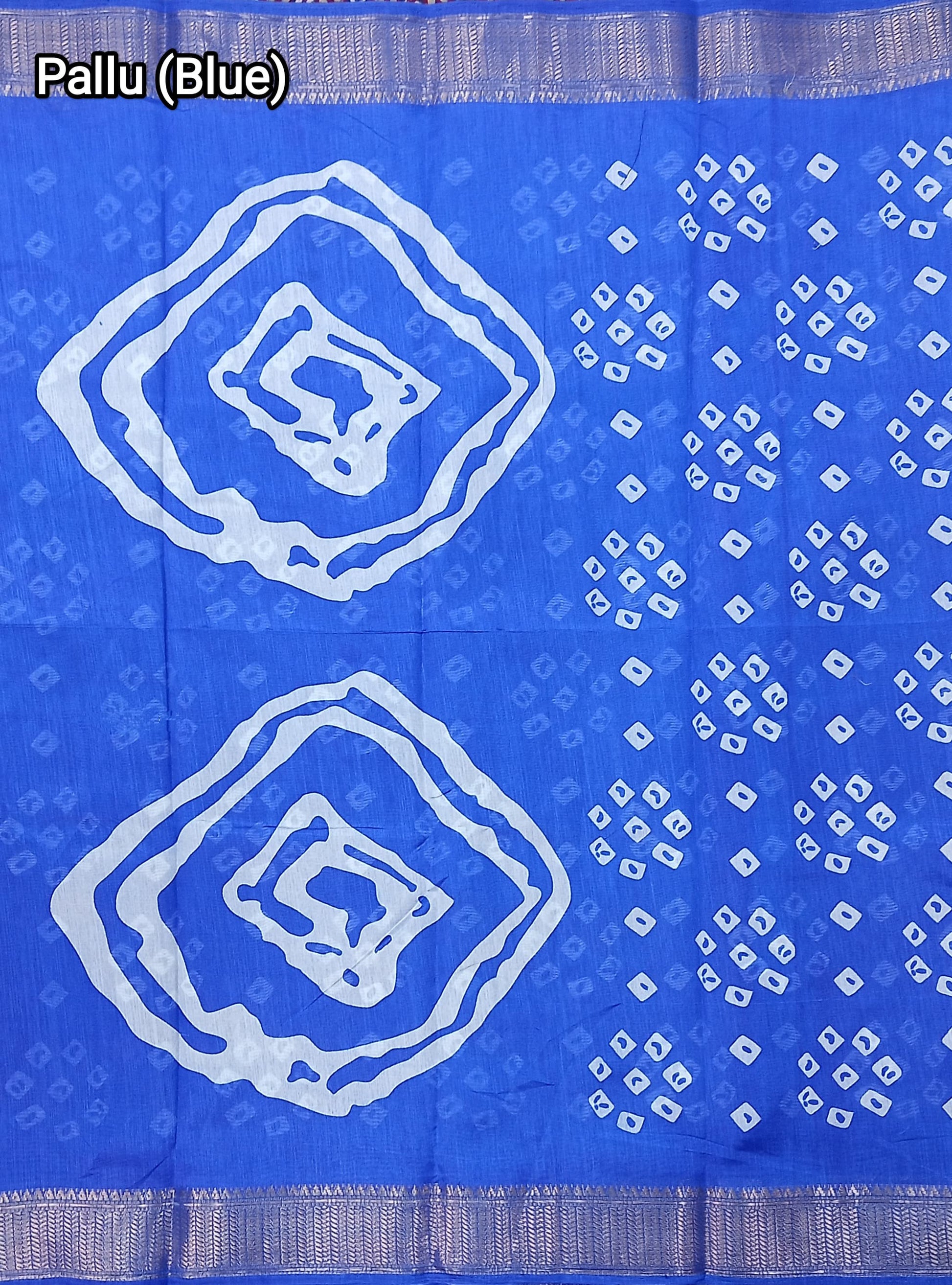 Cotton Blend Dobby Bandhej Printed Royal Blue Saree with Blouse – 6 Meter | Ivaara.