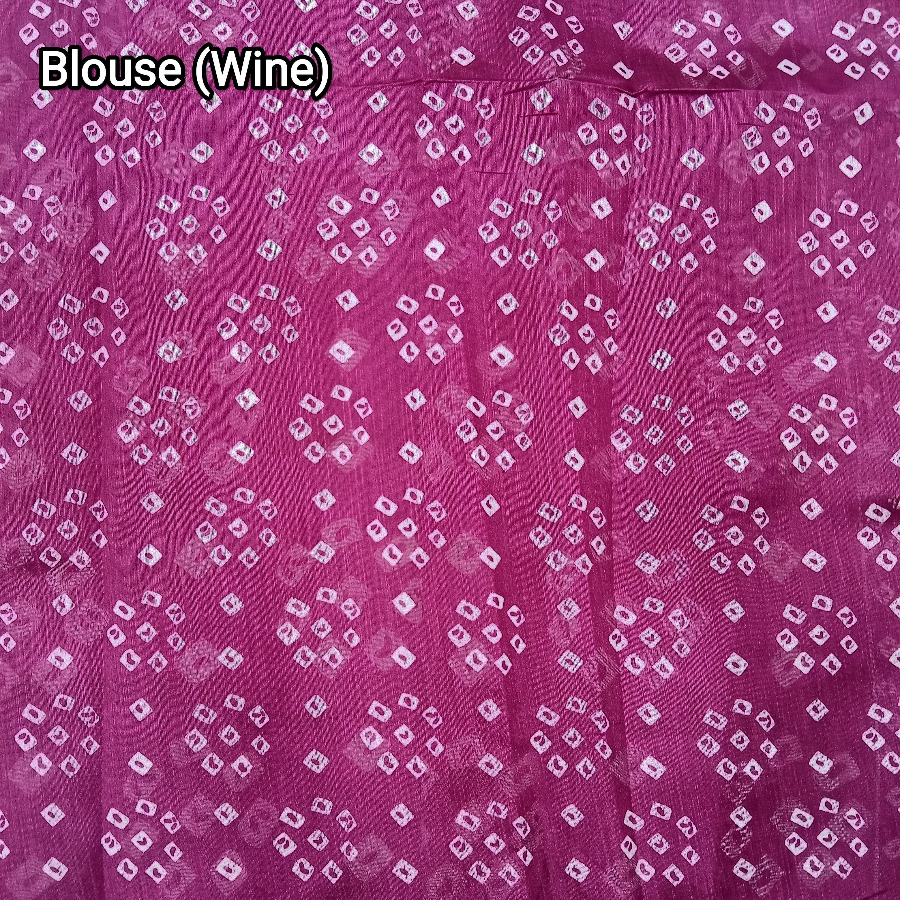 Cotton Blend Dobby Bandhej Printed Wine Saree with Blouse – 6 Meter | Ivaara.