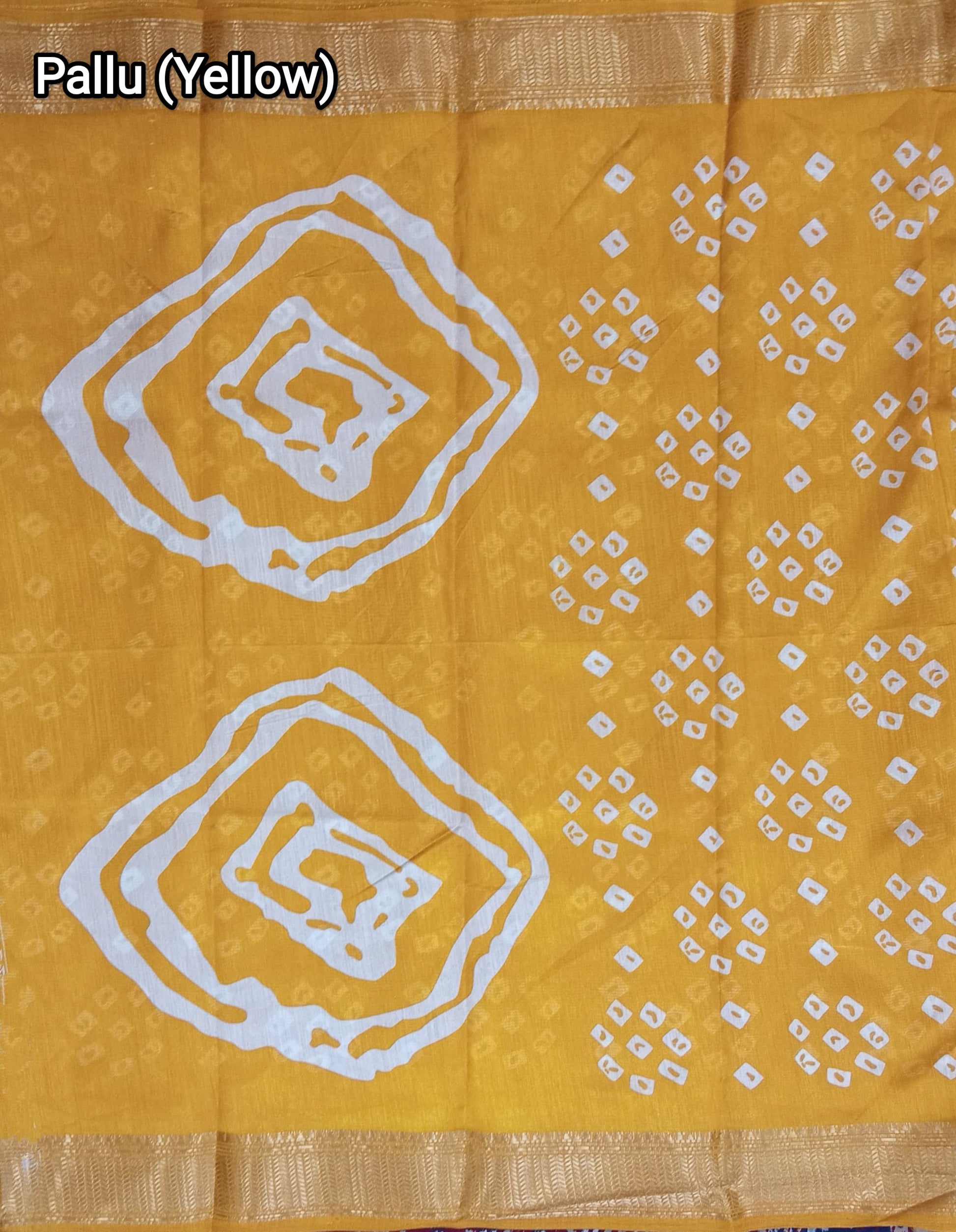Cotton Blend Dobby Bandhej Printed Yellow Saree with Blouse – 6 Meter | Ivaara.