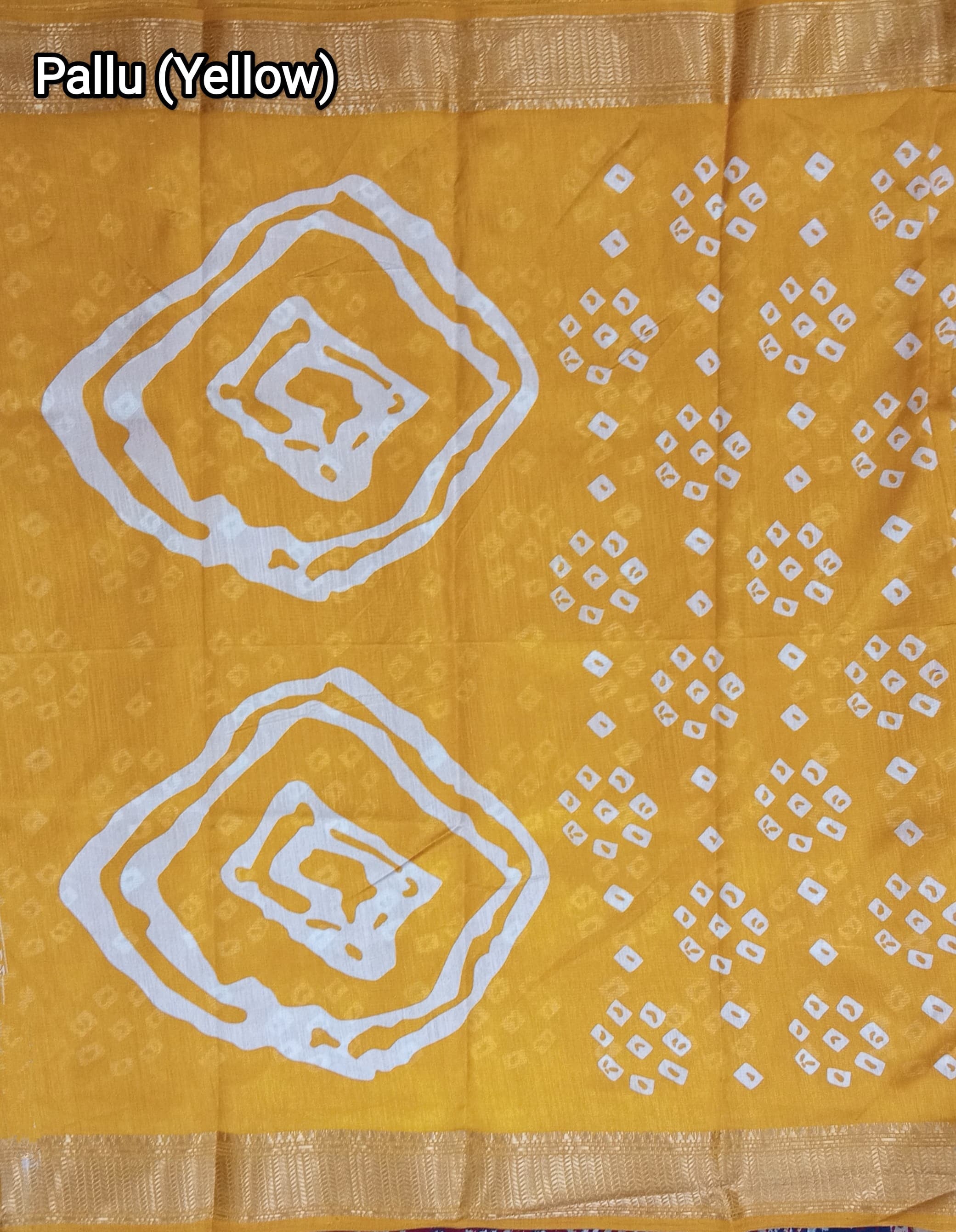 Cotton Blend Dobby Bandhej Printed Yellow Saree with Blouse – 6 Meter | Ivaara.