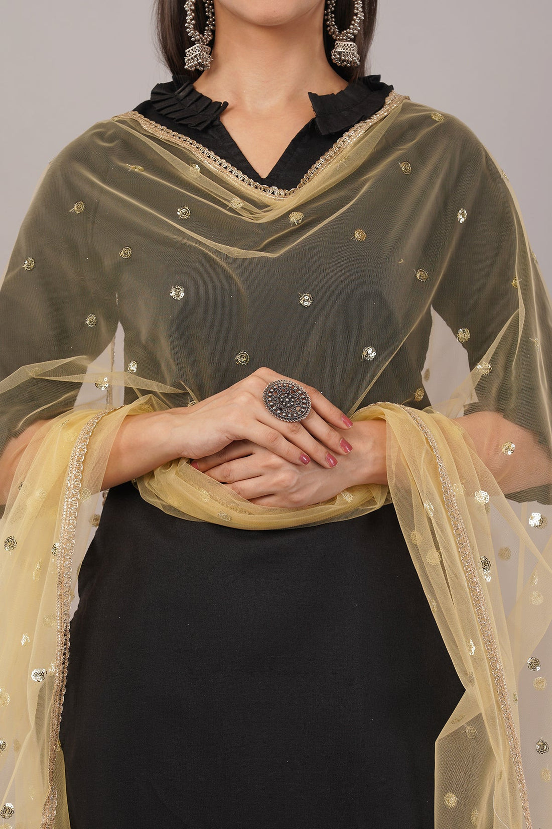 Ivaara Net Sequins Butti Dupatta (NBD3) – Lightweight Embroidered Dupatta for Women | Festive & Party Wear.