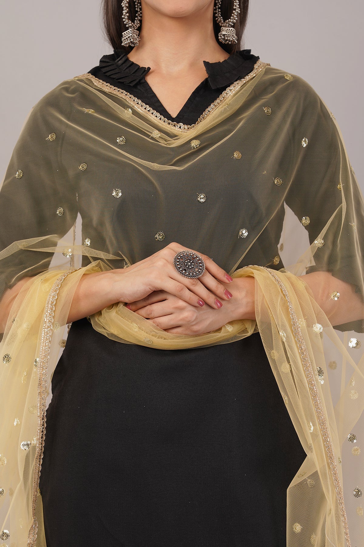 Ivaara Net Sequins Butti Dupatta (NBD3) – Lightweight Embroidered Dupatta for Women | Festive & Party Wear.
