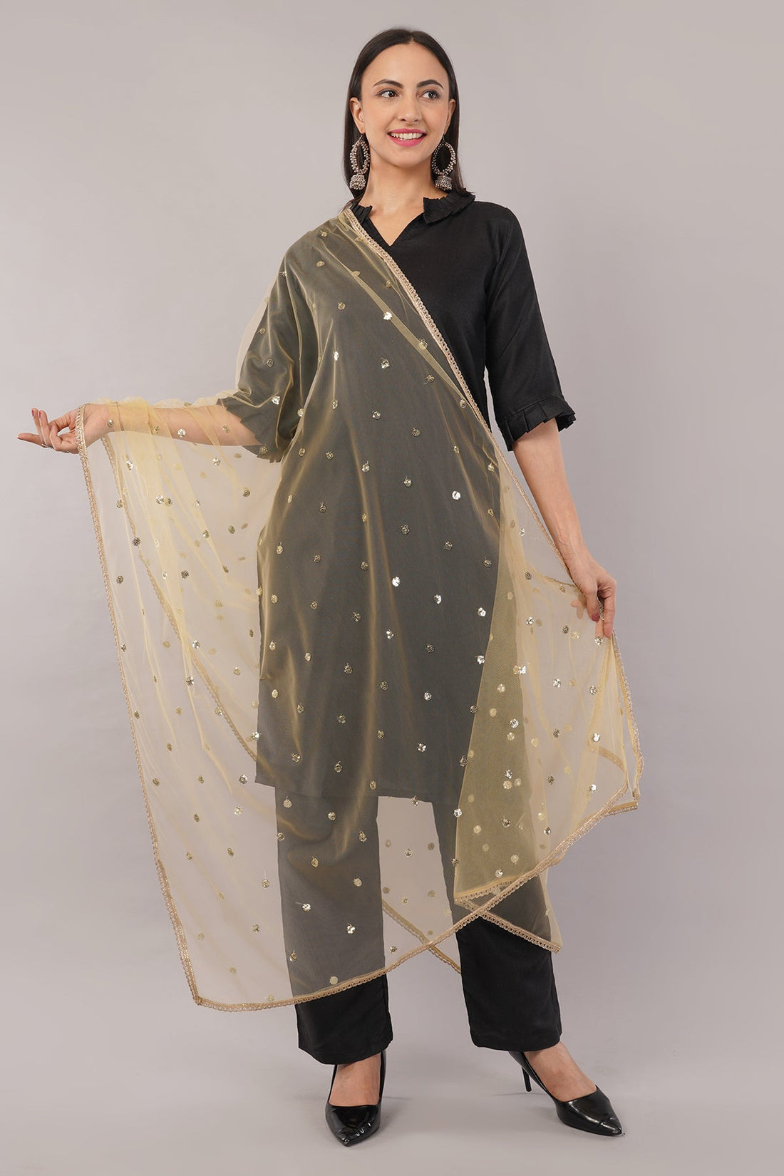 Ivaara Net Sequins Butti Dupatta (NBD3) – Lightweight Embroidered Dupatta for Women | Festive & Party Wear.