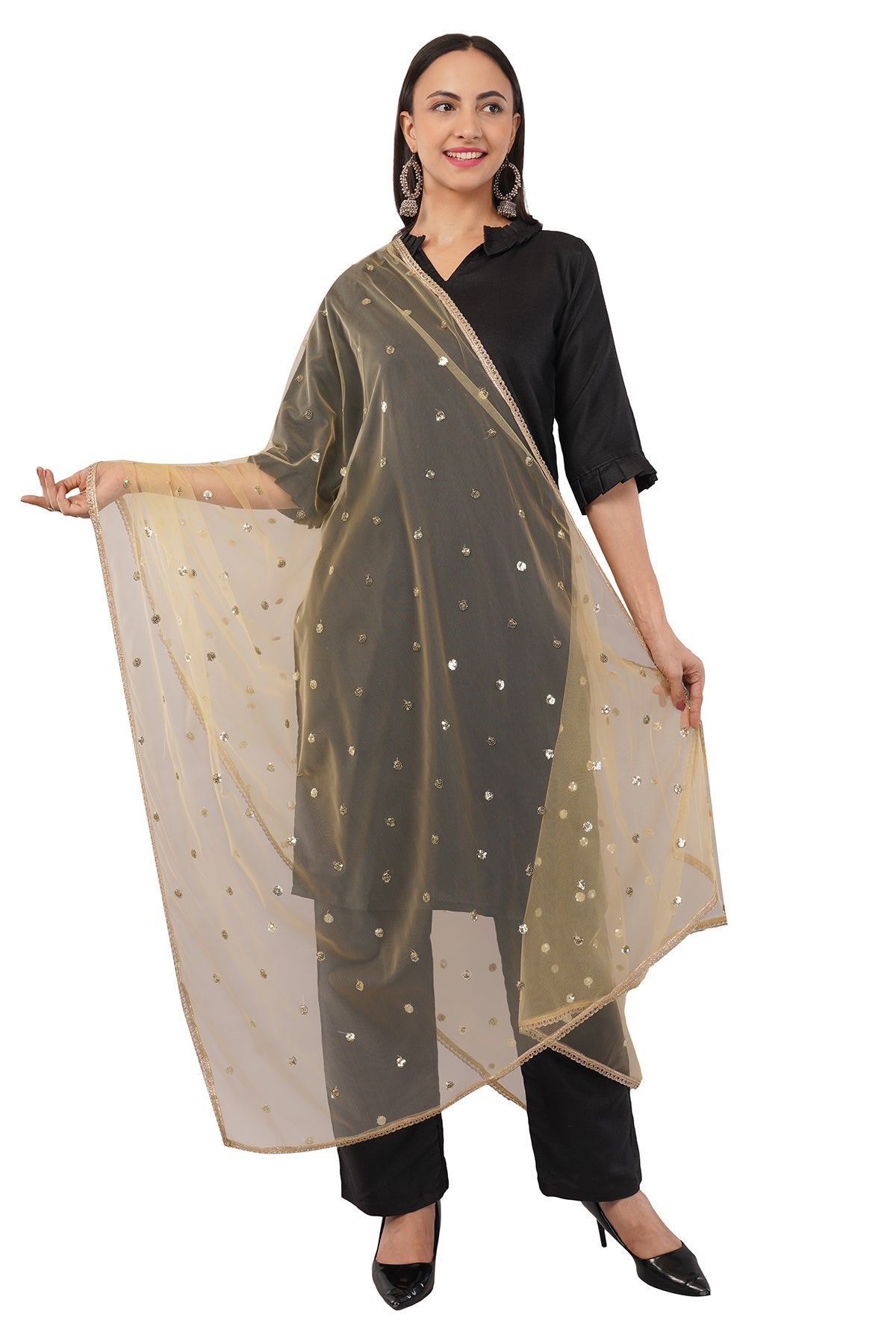Ivaara Net Sequins Butti Dupatta (NBD3) – Lightweight Embroidered Dupatta for Women | Festive & Party Wear.