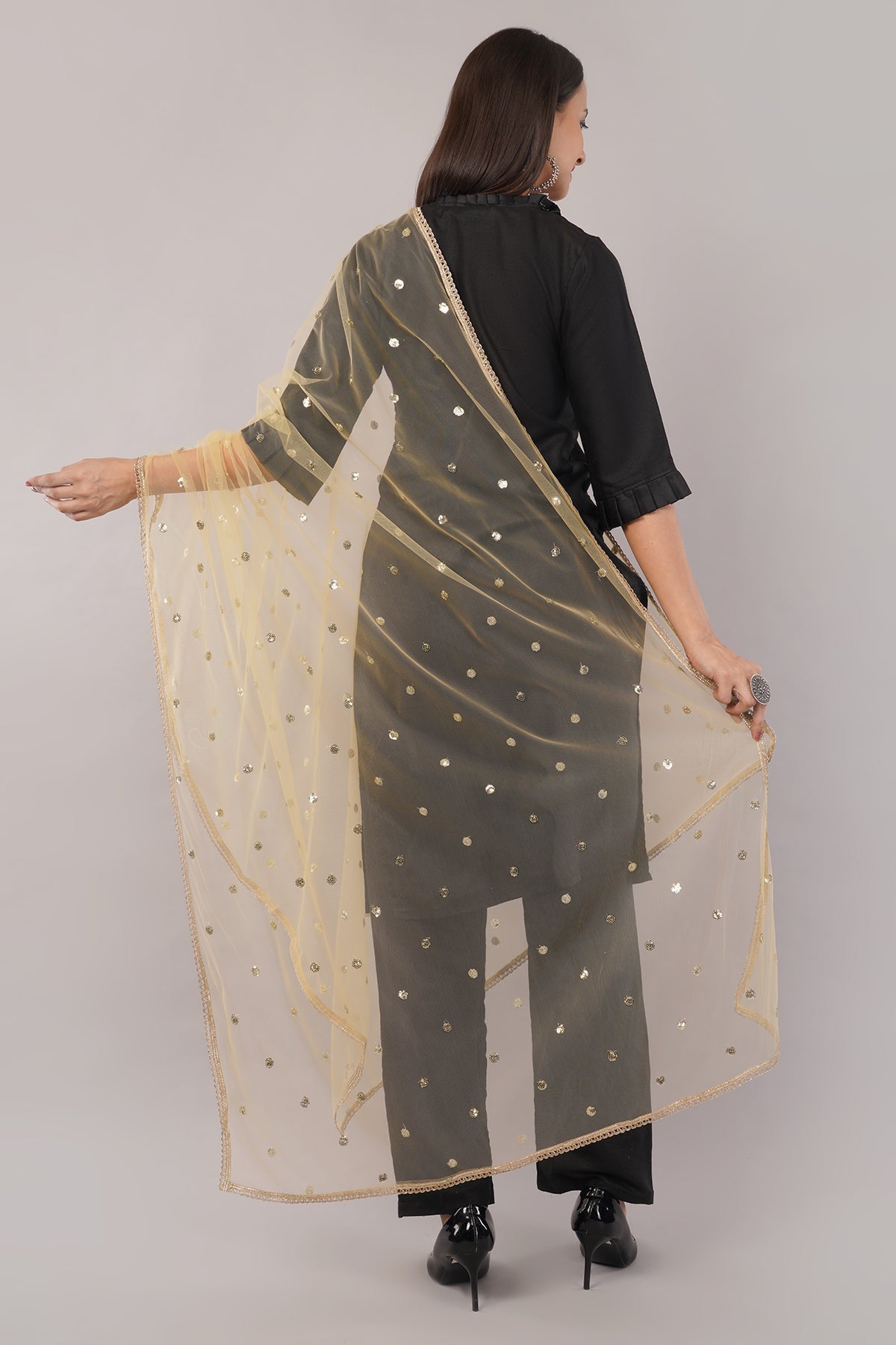 Ivaara Net Sequins Butti Dupatta (NBD3) – Lightweight Embroidered Dupatta for Women | Festive & Party Wear.