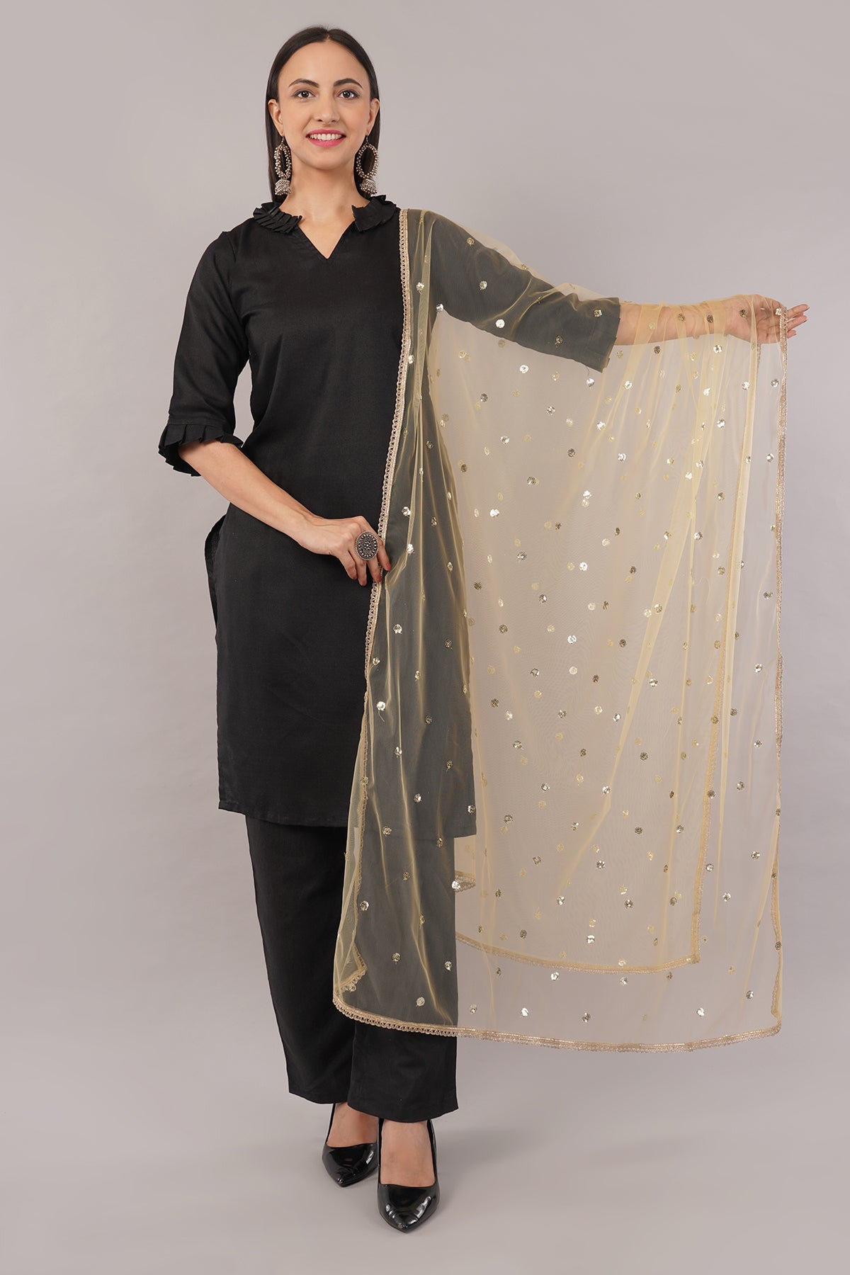 Ivaara Net Sequins Butti Dupatta (NBD3) – Lightweight Embroidered Dupatta for Women | Festive & Party Wear.