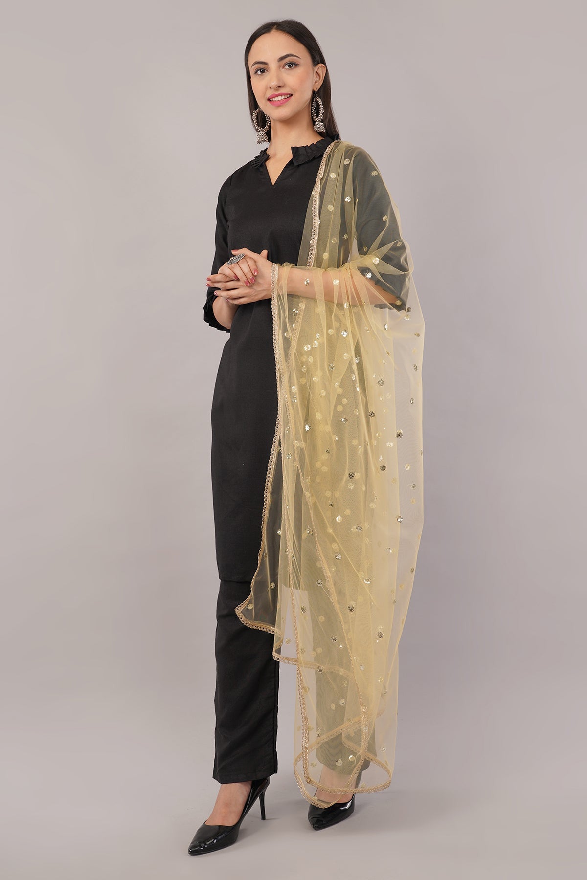 Ivaara Net Sequins Butti Dupatta (NBD3) – Lightweight Embroidered Dupatta for Women | Festive & Party Wear.