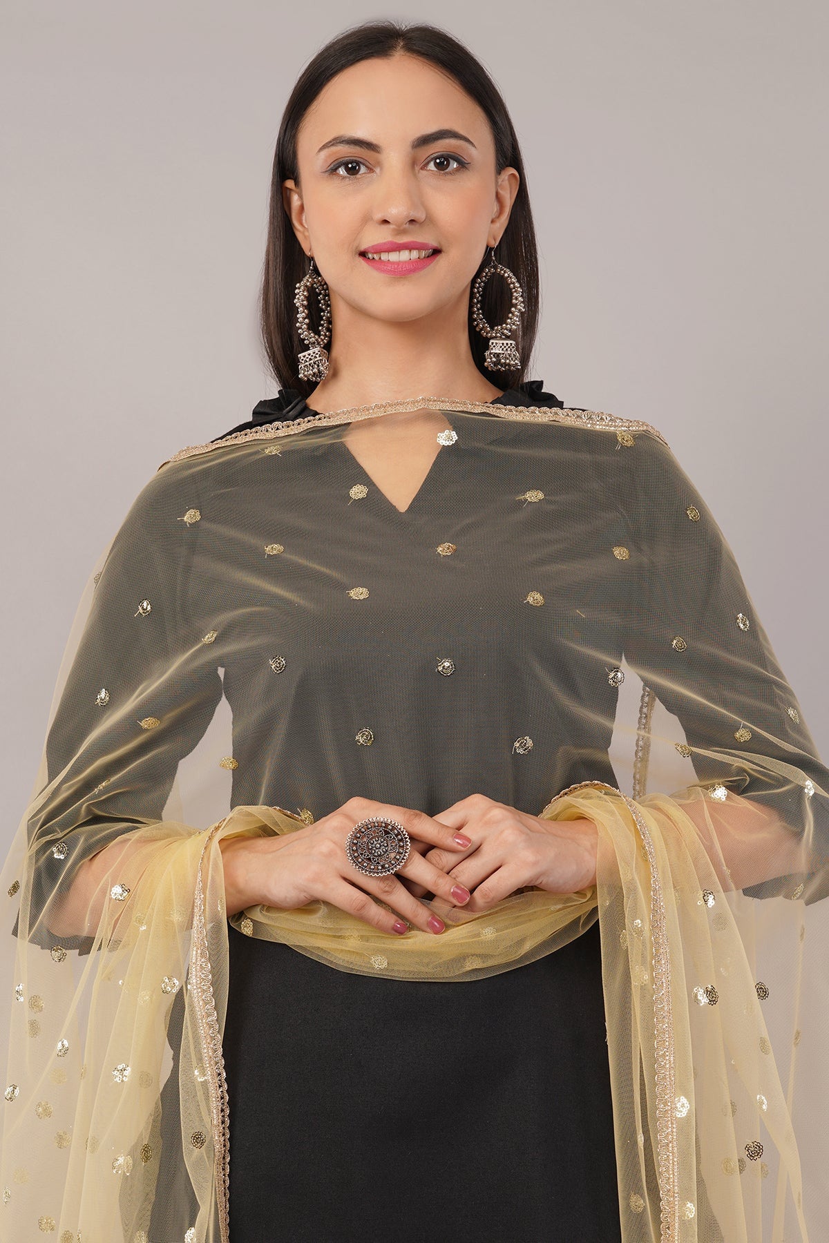 Ivaara Net Sequins Butti Dupatta (NBD3) – Lightweight Embroidered Dupatta for Women | Festive & Party Wear.