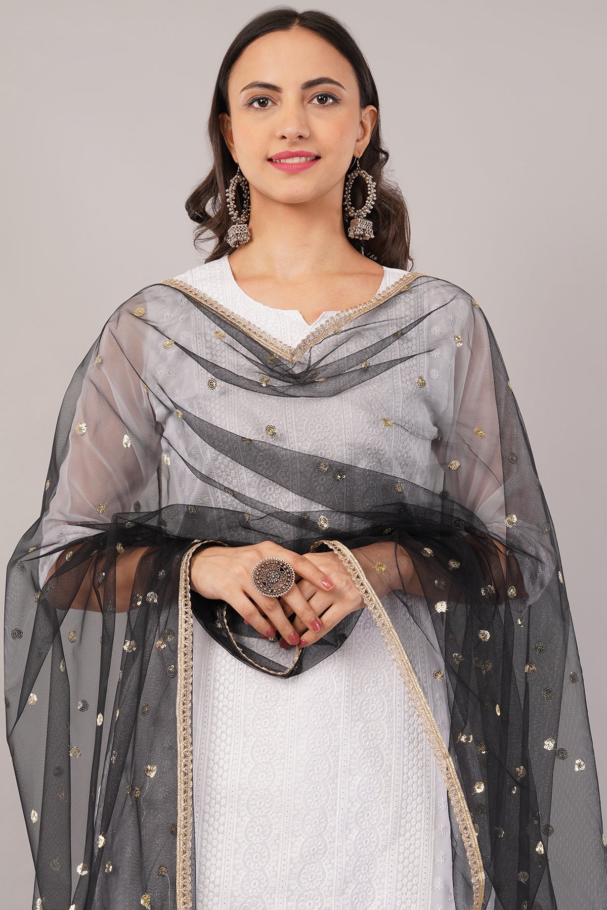 Ivaara Net Sequins Butti Dupatta (NBD1) – Lightweight Embroidered Dupatta for Women | Festive & Party Wear.